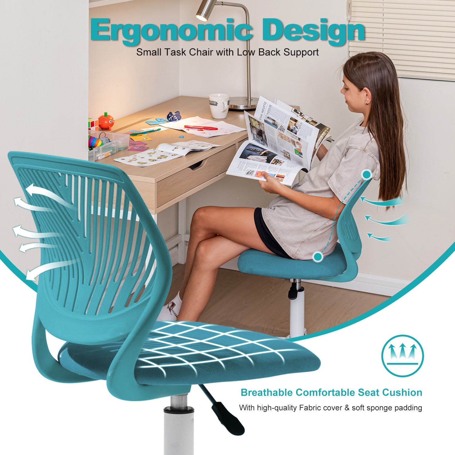 Homy Casa CARNATION FLE AQUA Office-Chairs - View #4