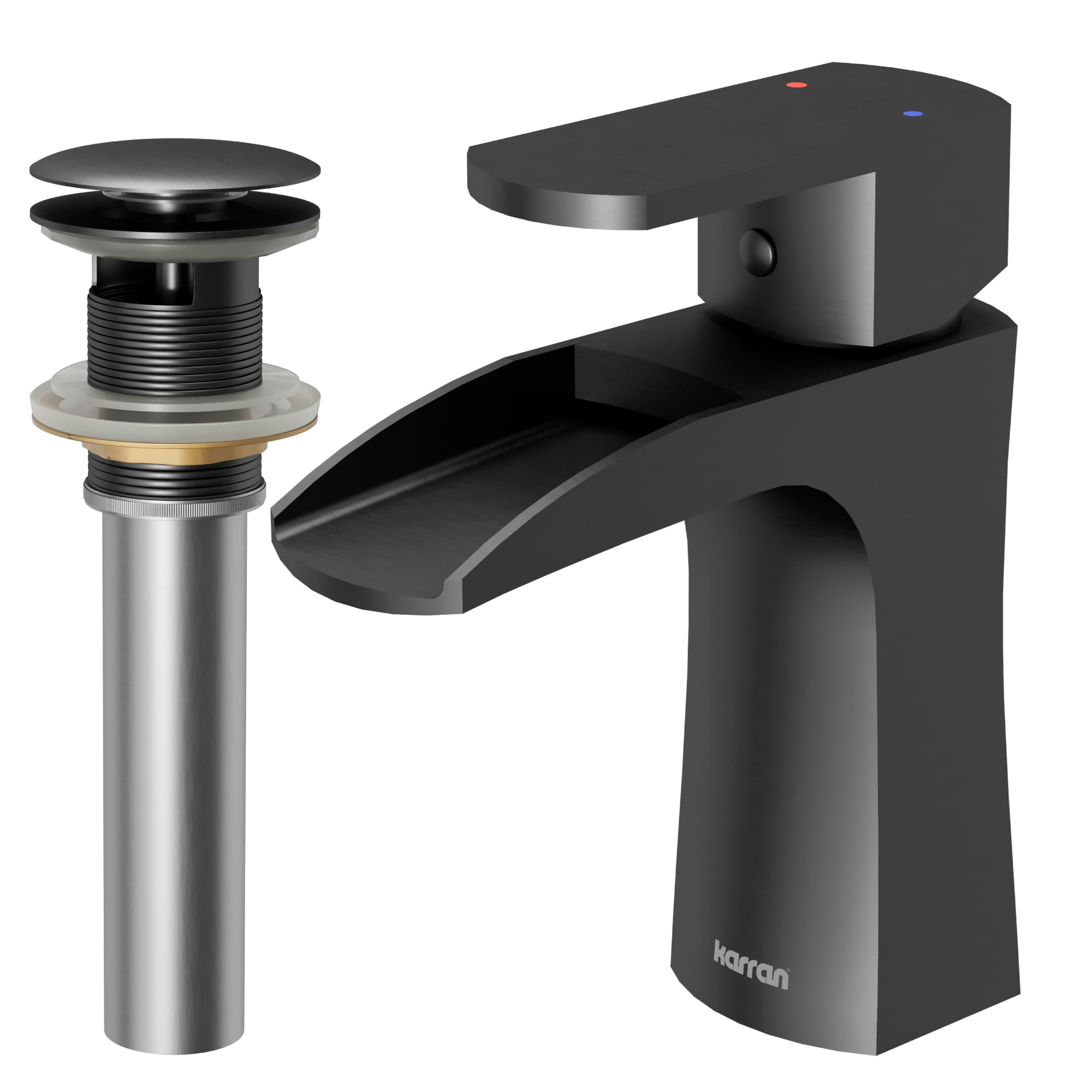 Karran KBF440GG Kassel Gunmetal Grey Single hole 1-handle WaterSense Waterfall Residential Handle Bathroom Sink Faucet with Drain