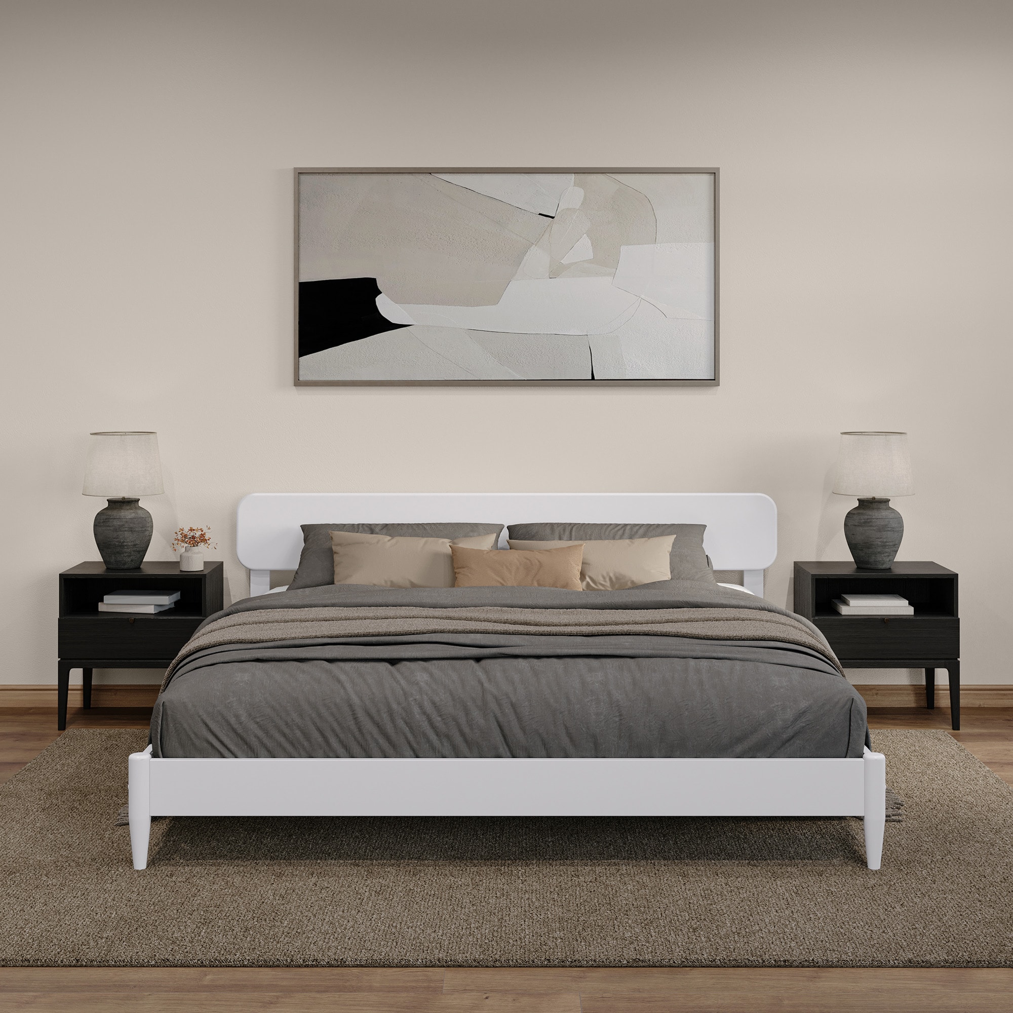 Florence White King Solid Wood Low Profile Platform Bed