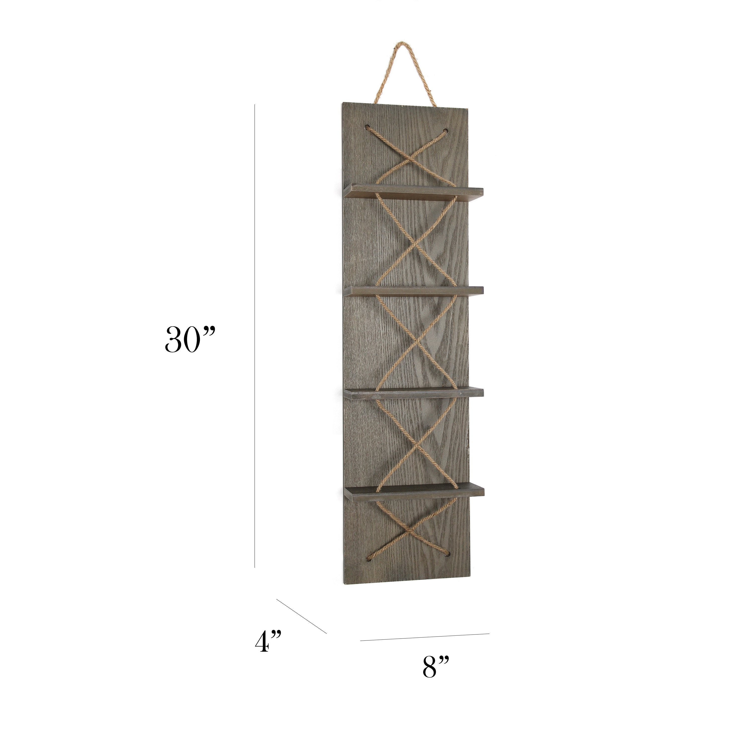 Rustic Gray Pine Wood Wall-Mounted Wine Rack with Natural Rope Accents