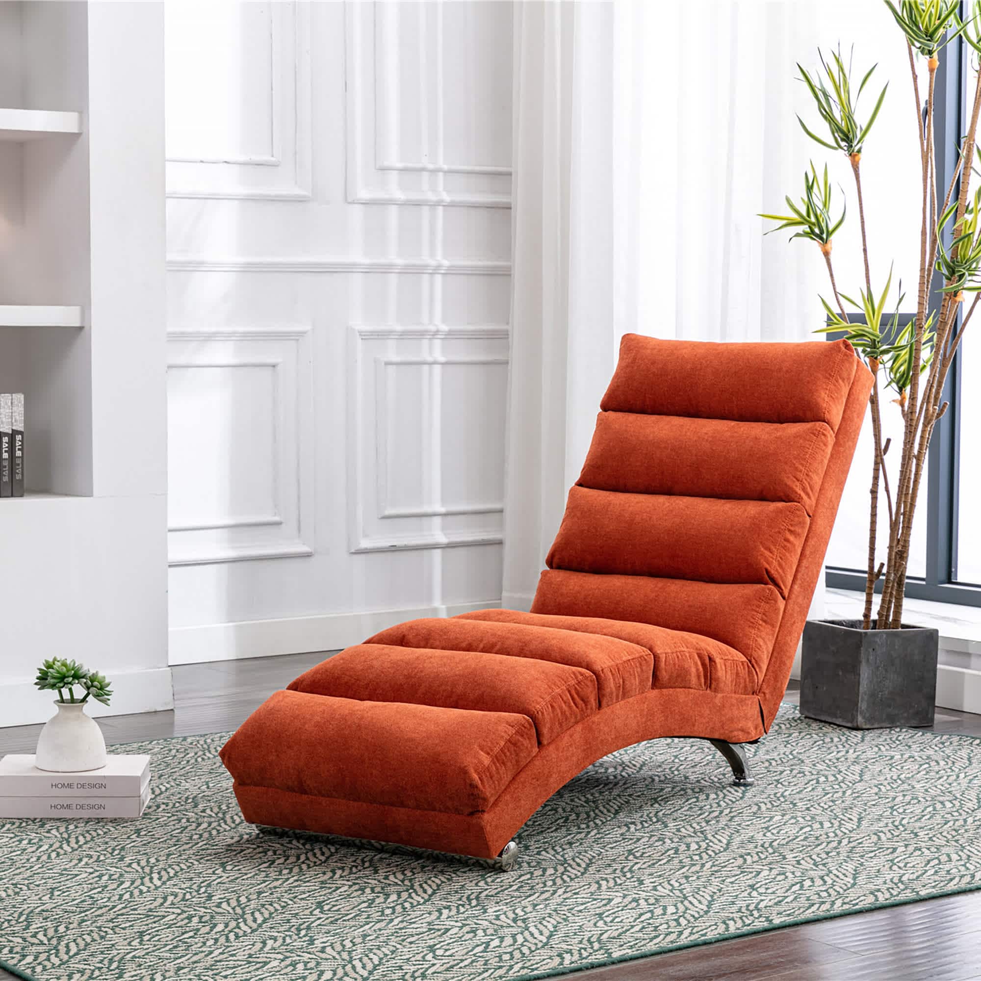 Vynxaria Linen Massage Chaise Lounge Ergonomic Tufted High Density Foam ...