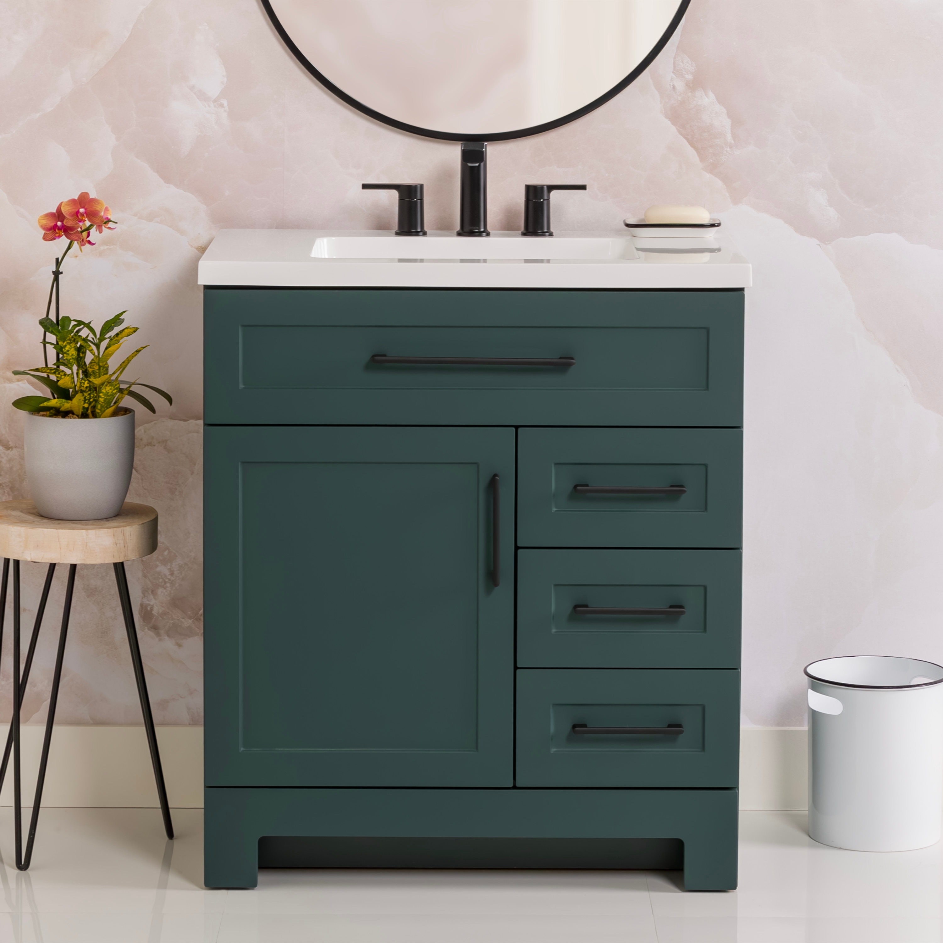 Style Selections CU30P2-VG Cauley 30-in Viridian Green Single Sink Bathroom Vanity with White Cultured Marble Top