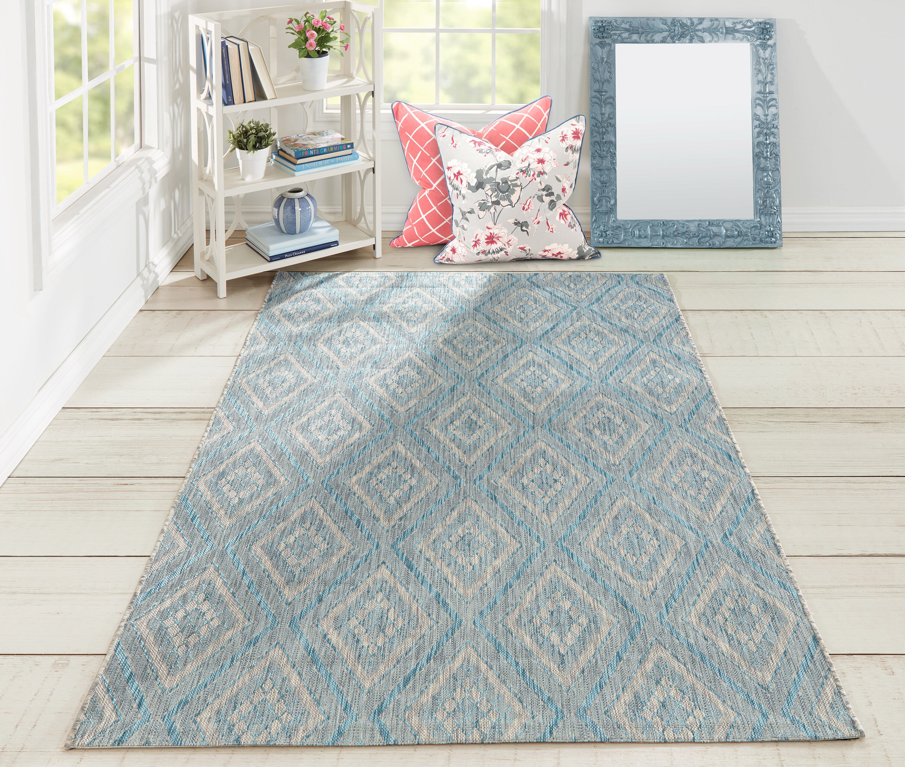 Momeni LAKEPLAK-1LBL93C6 Lake Palace 9 x 13 (ft) Loomed Polypropylene Light Blue Rectangular Indoor/Outdoor Geometric Area rug