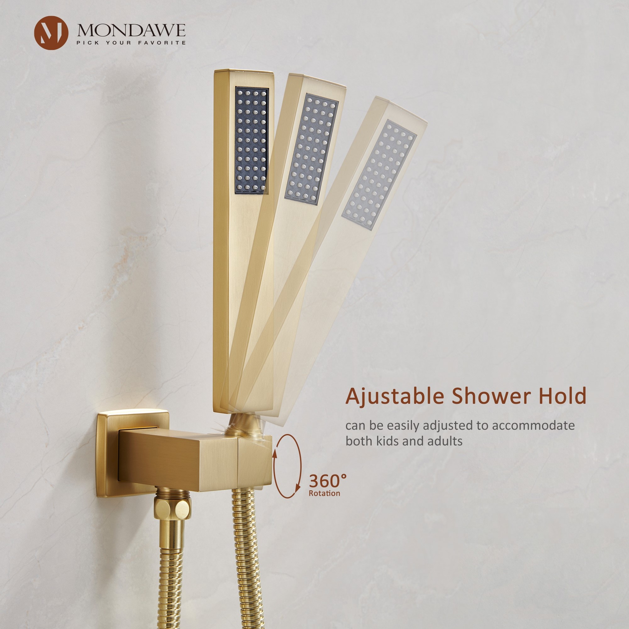 Mondawe Brushed Gold 10-in Built-In Shower Faucet System with 2-way ...