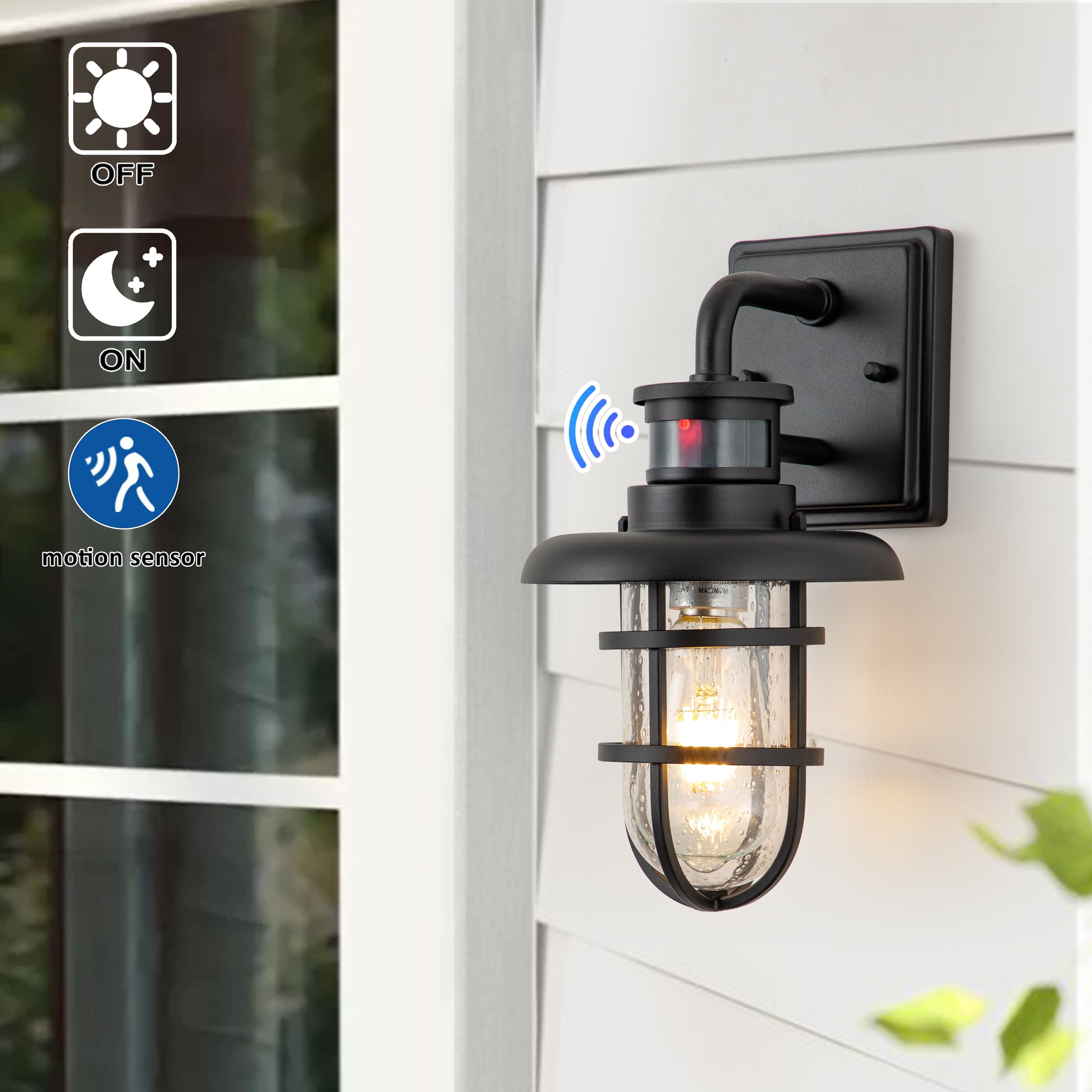 C Cattleya CA2198-W 1-Light 12.25-in H Matte Black Motion Sensor Dusk to Dawn Outdoor Wall Light