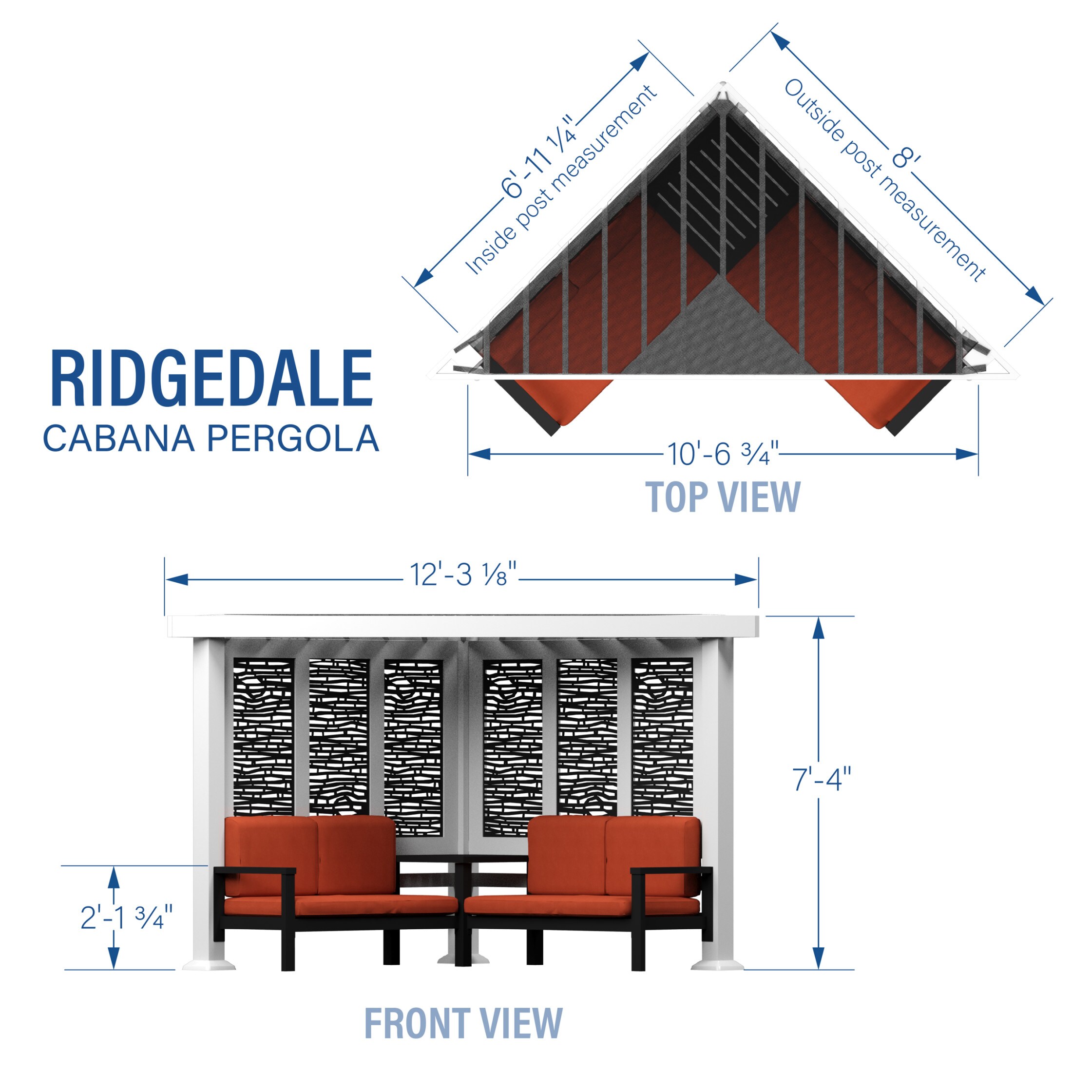 Ridgedale White Metal Cabana Pergola with Terracotta Seating