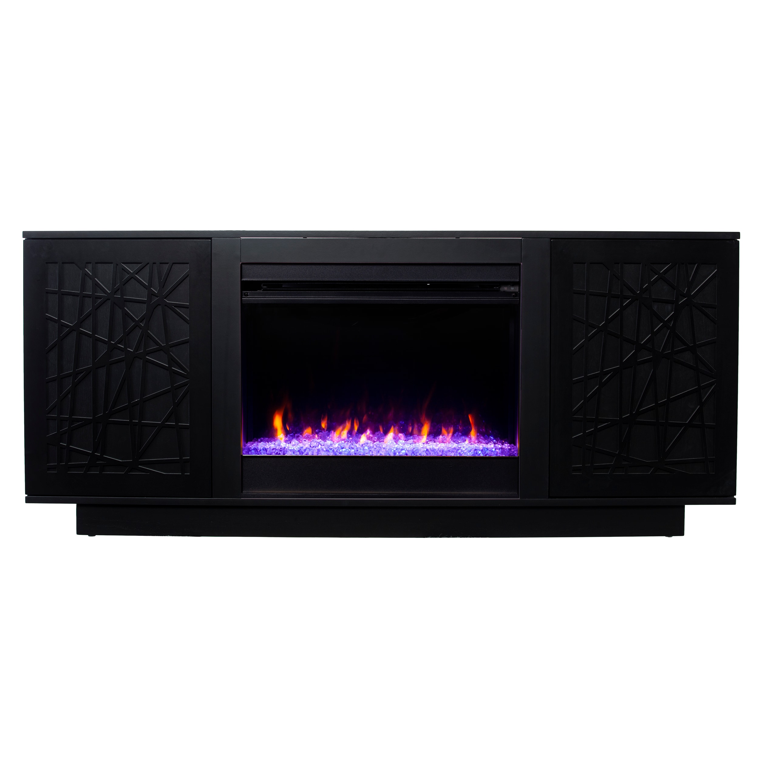 Southern Enterprises FC1224756 60-Inches W Black TV Stand with Fan-forced Flat wall Electric Fireplace with Remote Control Included