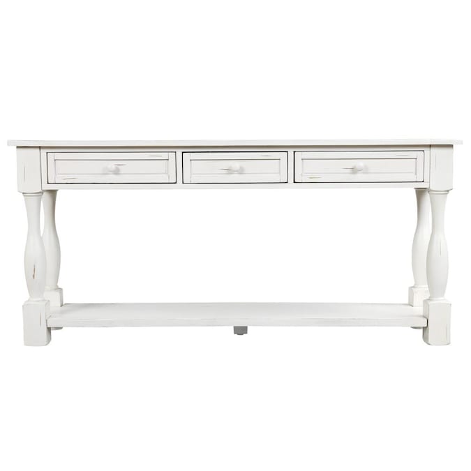 Mondawe 64 Easy Assembly Console Table, Antique White Console Table With Storage