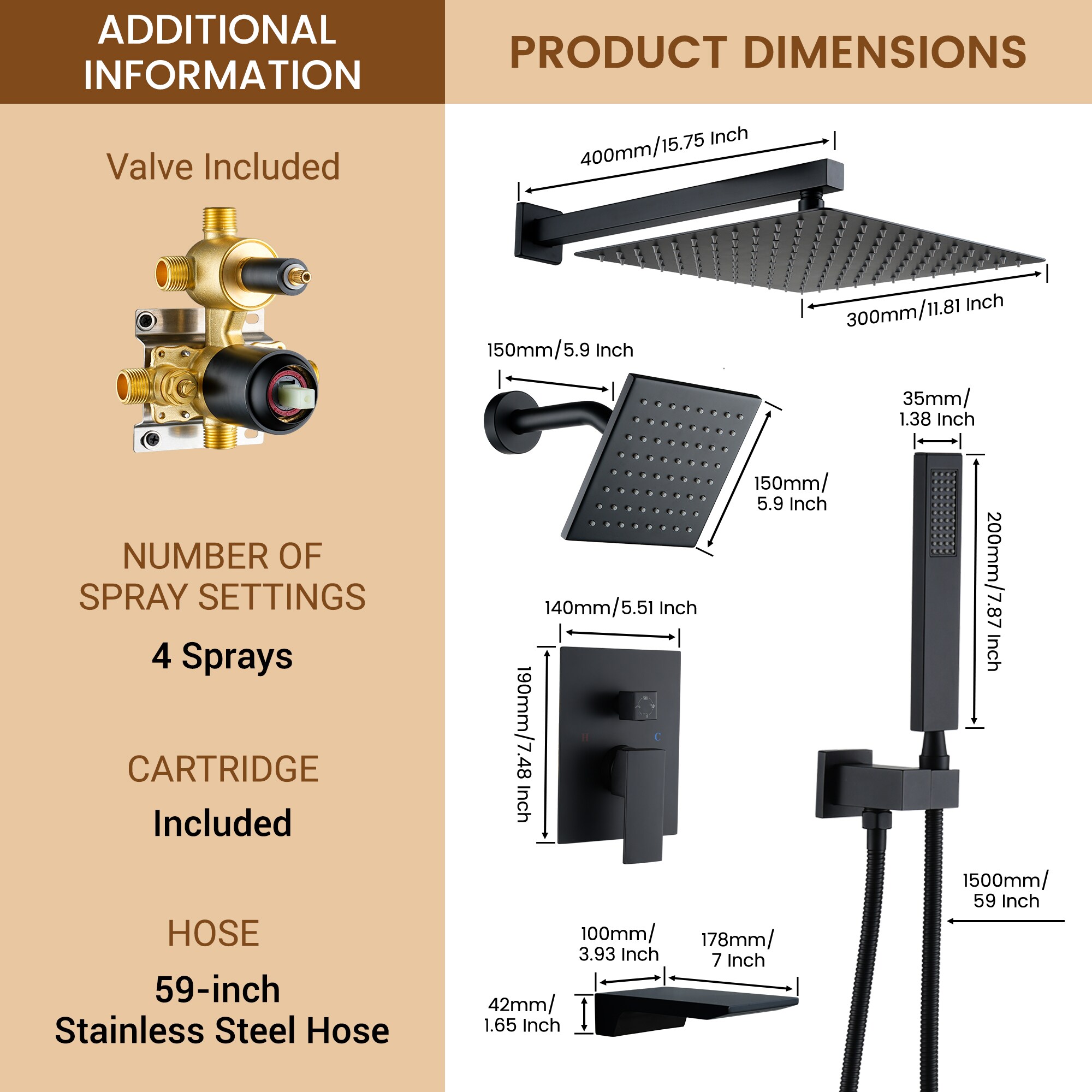 CASAINC OY-98B1202-BN Showerhead-Bar-Panels - View #10