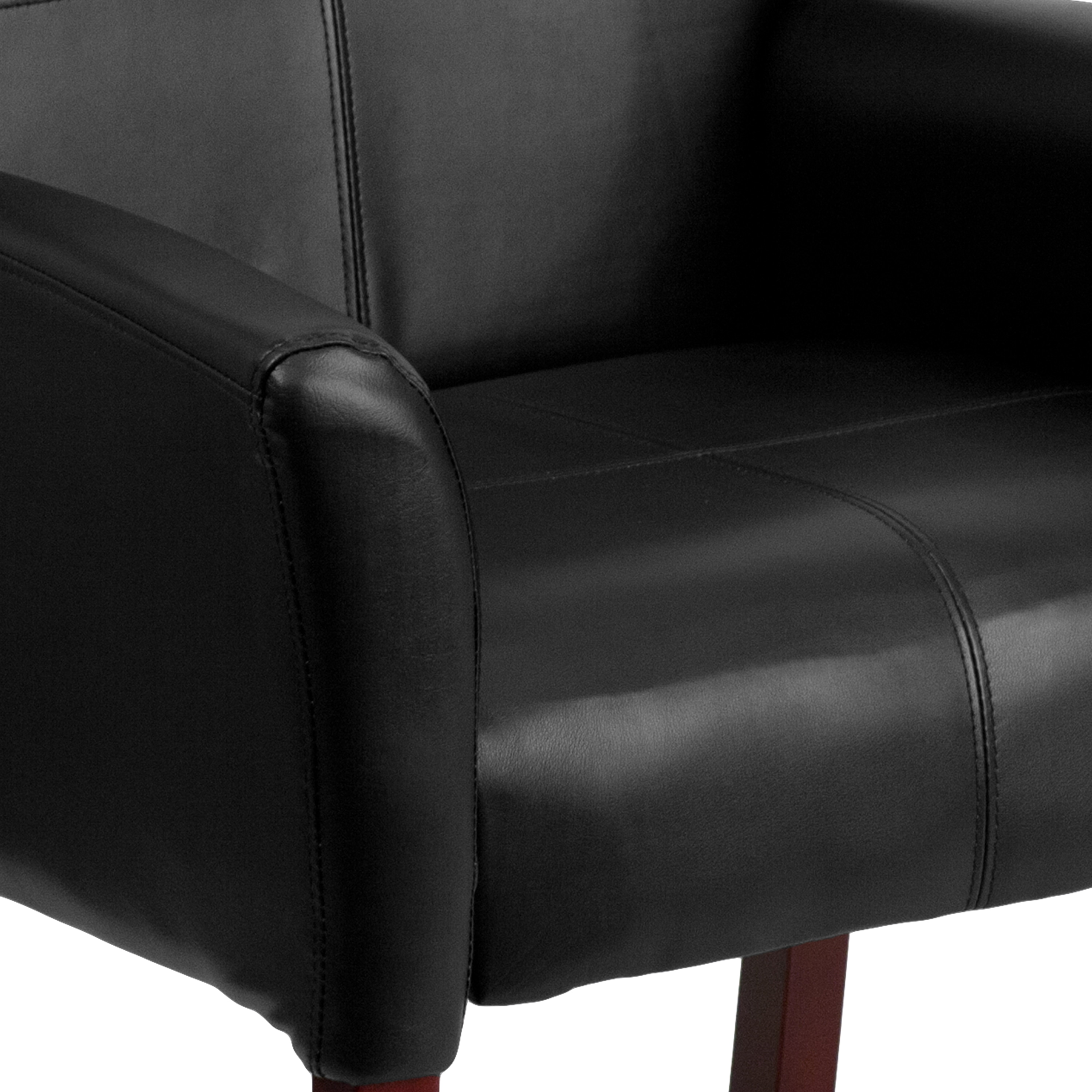 Black Leather High Back Executive Armchair with Mahogany Wood Legs