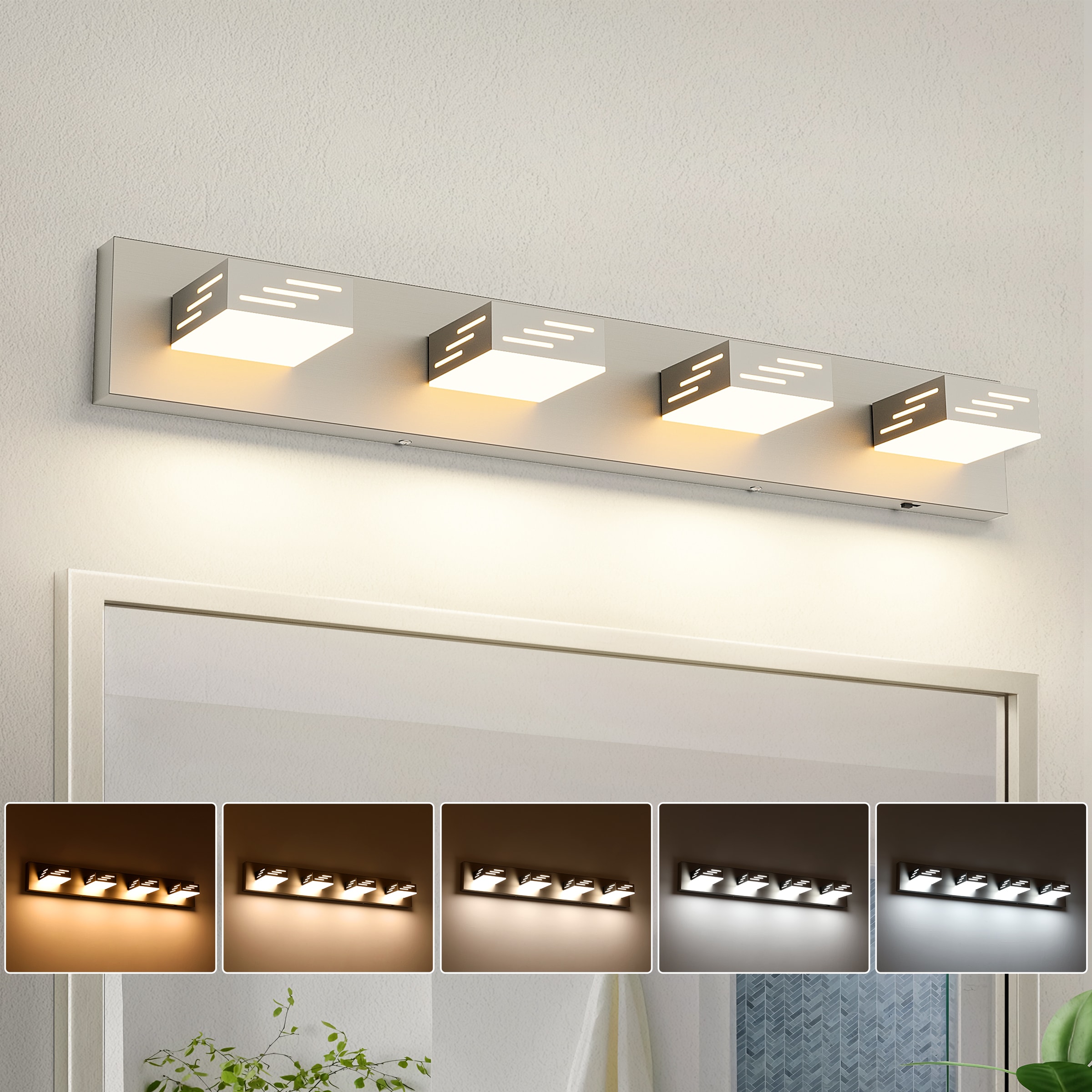 DAYAUM 29.92in. 4-Light Brushed Nickel Modern Bathroom Vanity Light with 5CCT and Dimmable LED