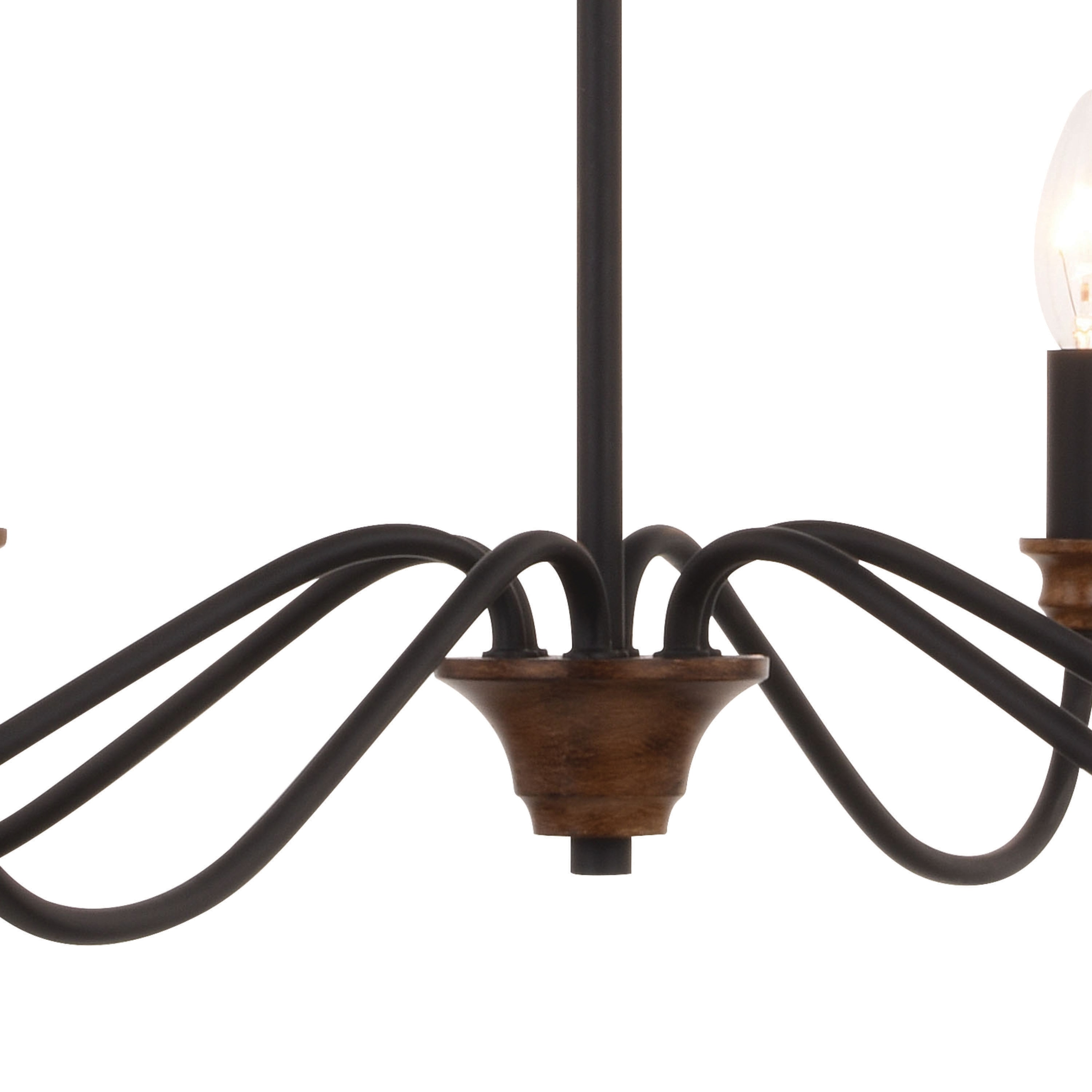 Annabelle 30" Matte Black & Brushed Walnut 6-Light Chandelier