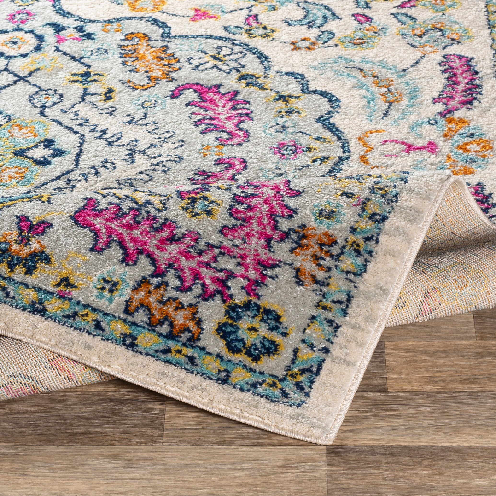 Gray and Multicolor Synthetic 5' x 7' Rectangular Area Rug