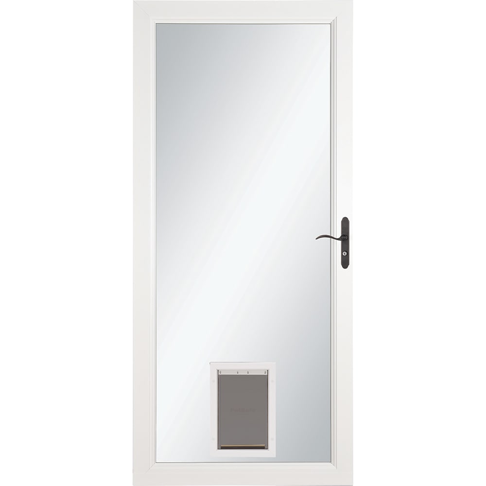 Signature Selection Pet Door 32-in x 81-in White Full-view Aluminum Storm Door with Aged Bronze Handle | - LARSON 1497903157