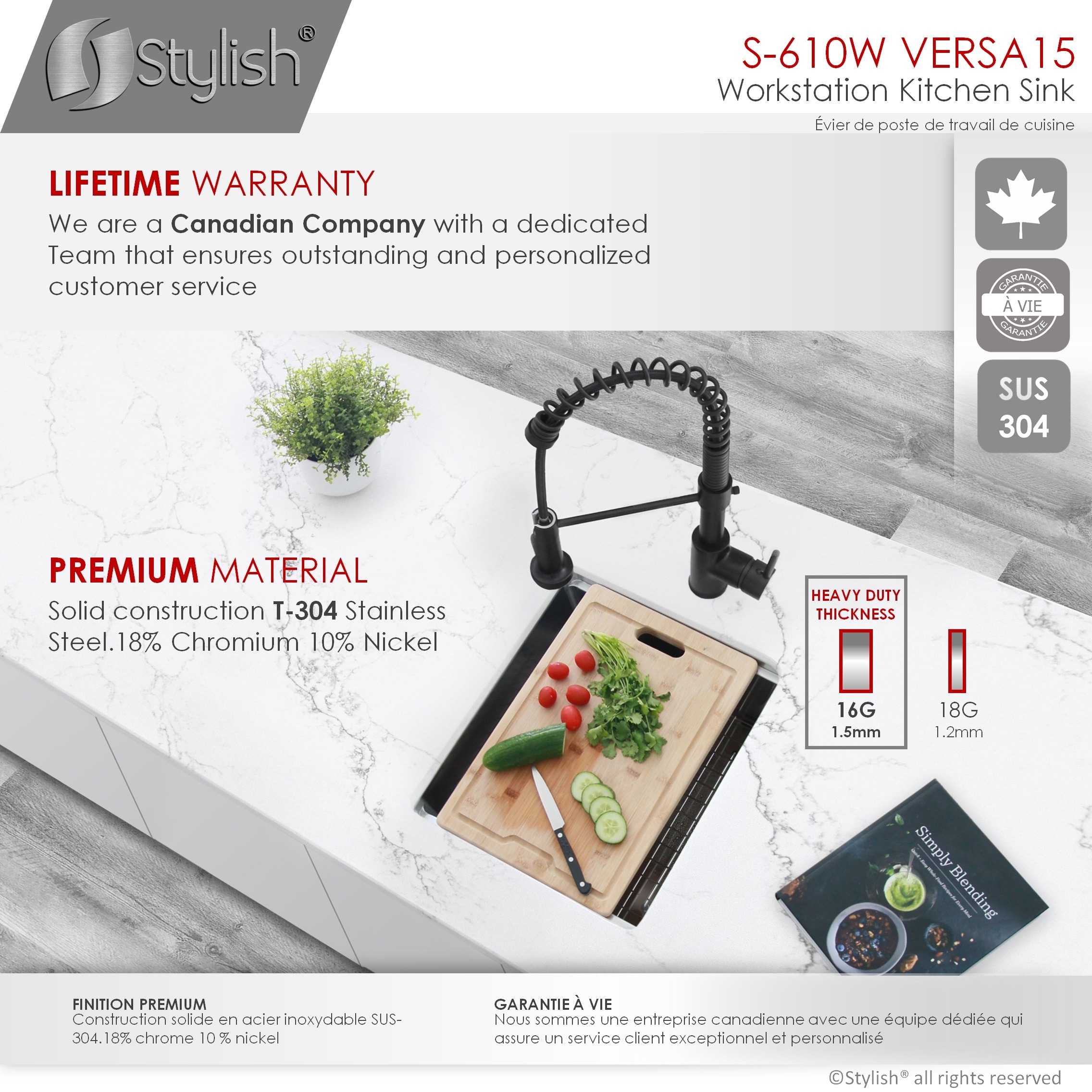 Stylish S-610W1 Kitchen-Sinks - View #3