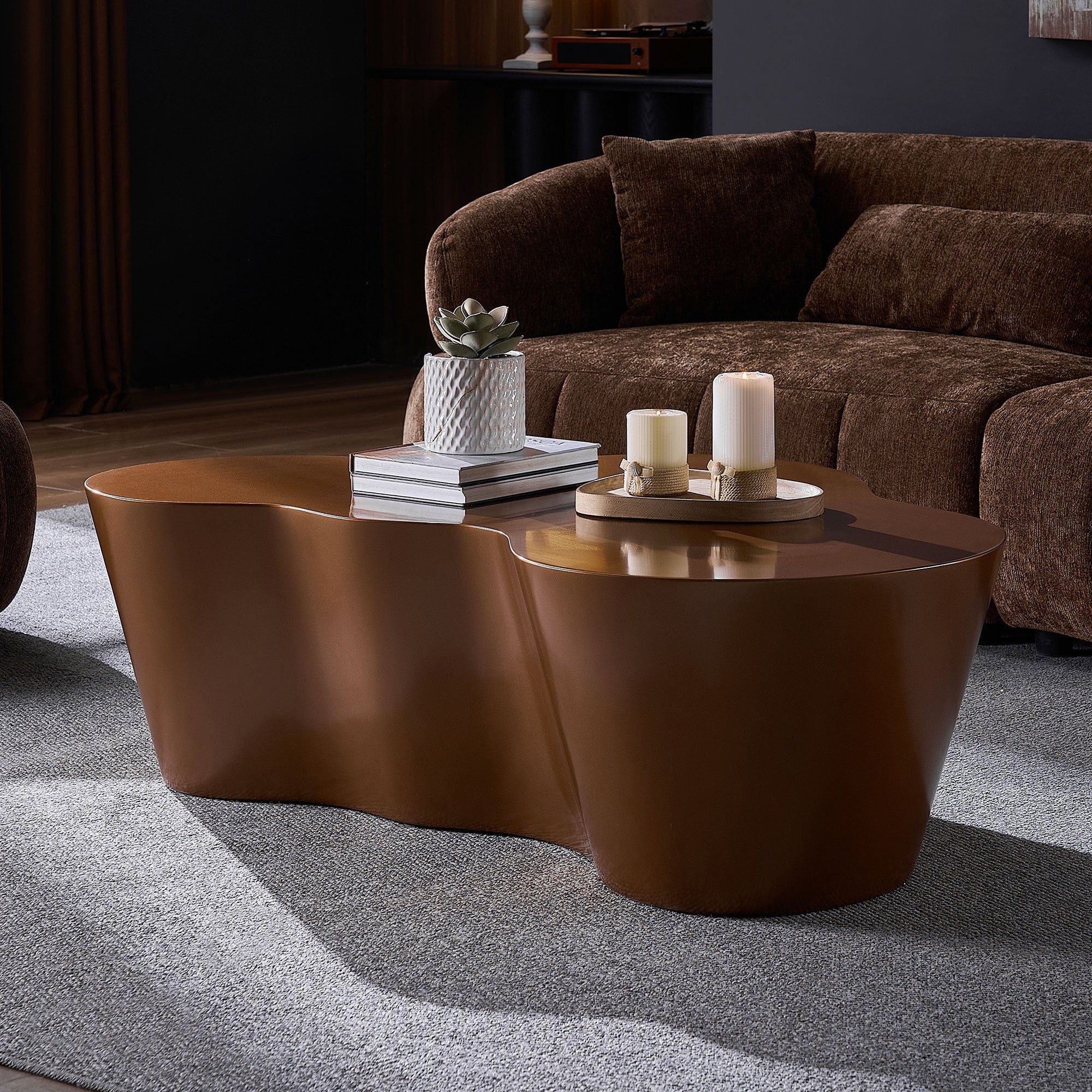 Horizons Prime 50 inch Brown Fiberglass Unique Shape Coffee Table with No Assembly Required