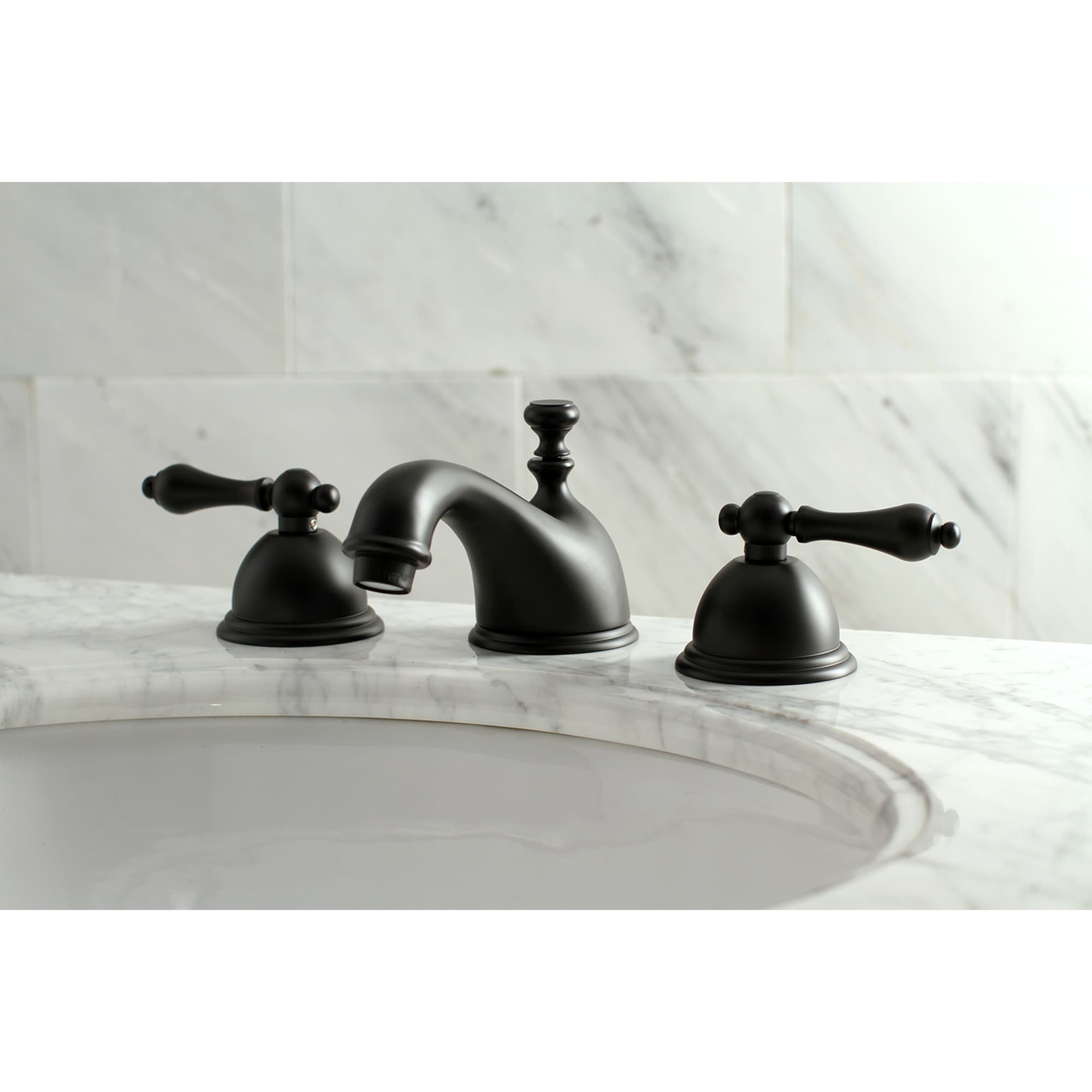 Kingston Brass WLKS3960AL Restoration Matte black Widespread 2-handle Low-arc Residential Handle Bathroom Sink Faucet with Drain