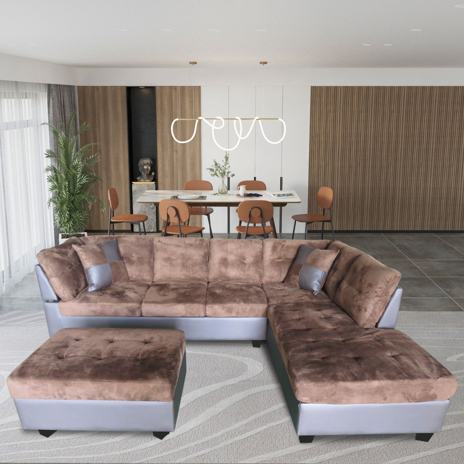 JASMODER W1371S00001 82.4-in Modern Brown Polyester/Blend Sofa