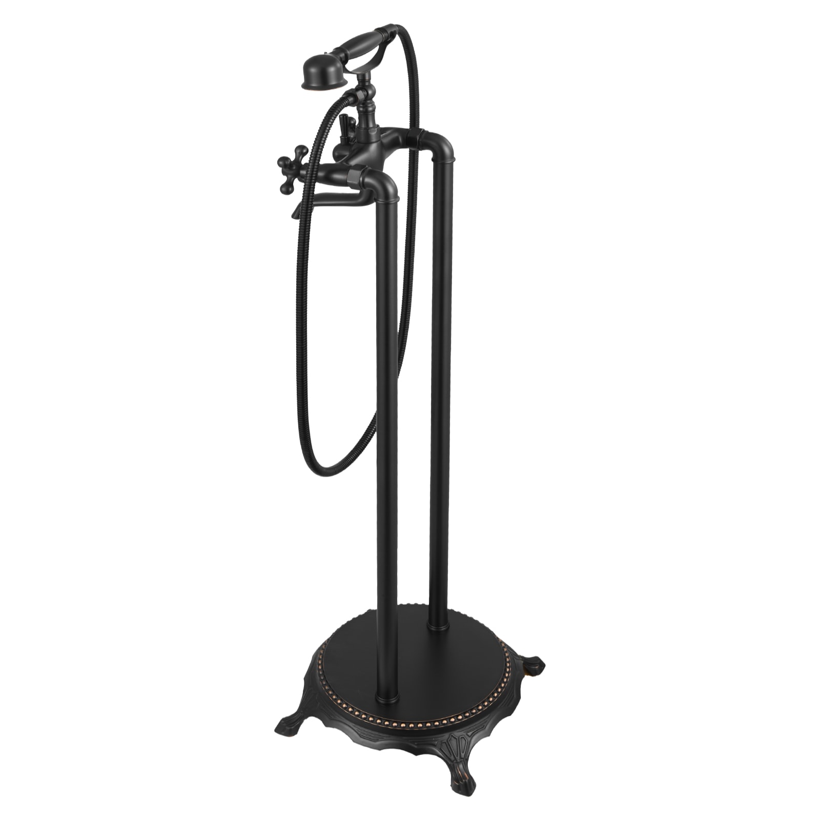 GIVIMO Freestanding Oil-Rubbed Bronze Clawfoot Bathtub Faucet with Handheld Shower Brass Floor-Mount Tub Filler Kit with 360-Degree Spout 59-in Hose for Bathtubs