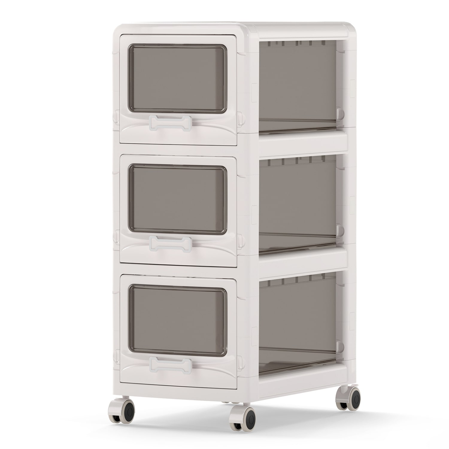 Boyel Living 3-Tier Plastic Drawer Storage Organizer Rolling Cart with 3 and 4 and 5 Drawers and Lockable Wheels
