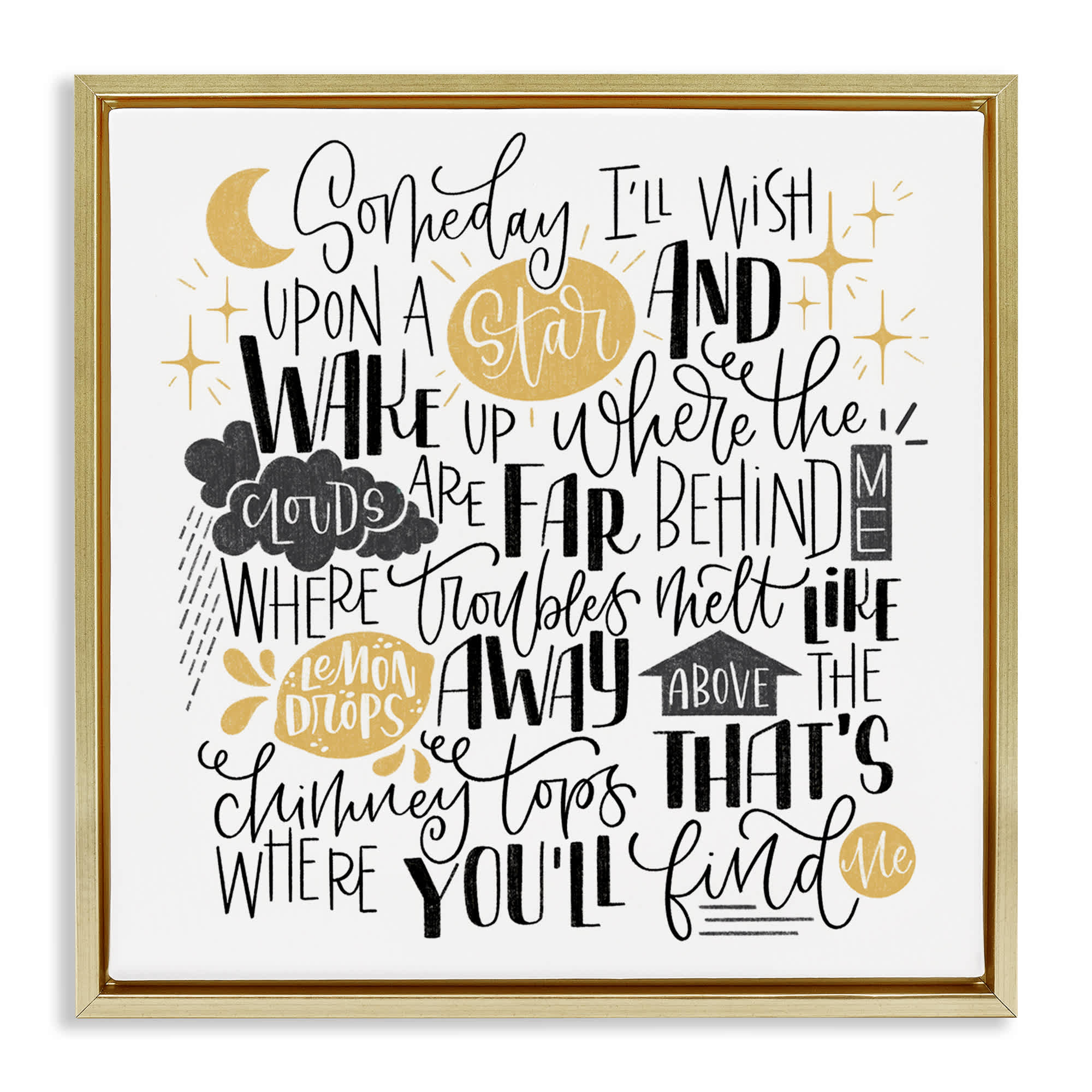 Stupell Industries BT-429-FFG-17X17 Over The Rainbow Poem Gold Framed Floater Canvas Wall Art By Sarah Hickman 18 x 18