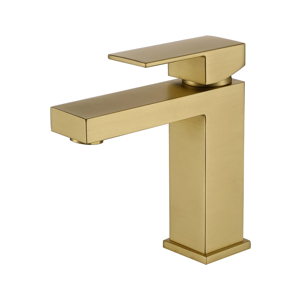 Wooakway - Deck Mount Single Handle Modern Single Hole Bathroom Vanity Sink Faucet Brushed Gold