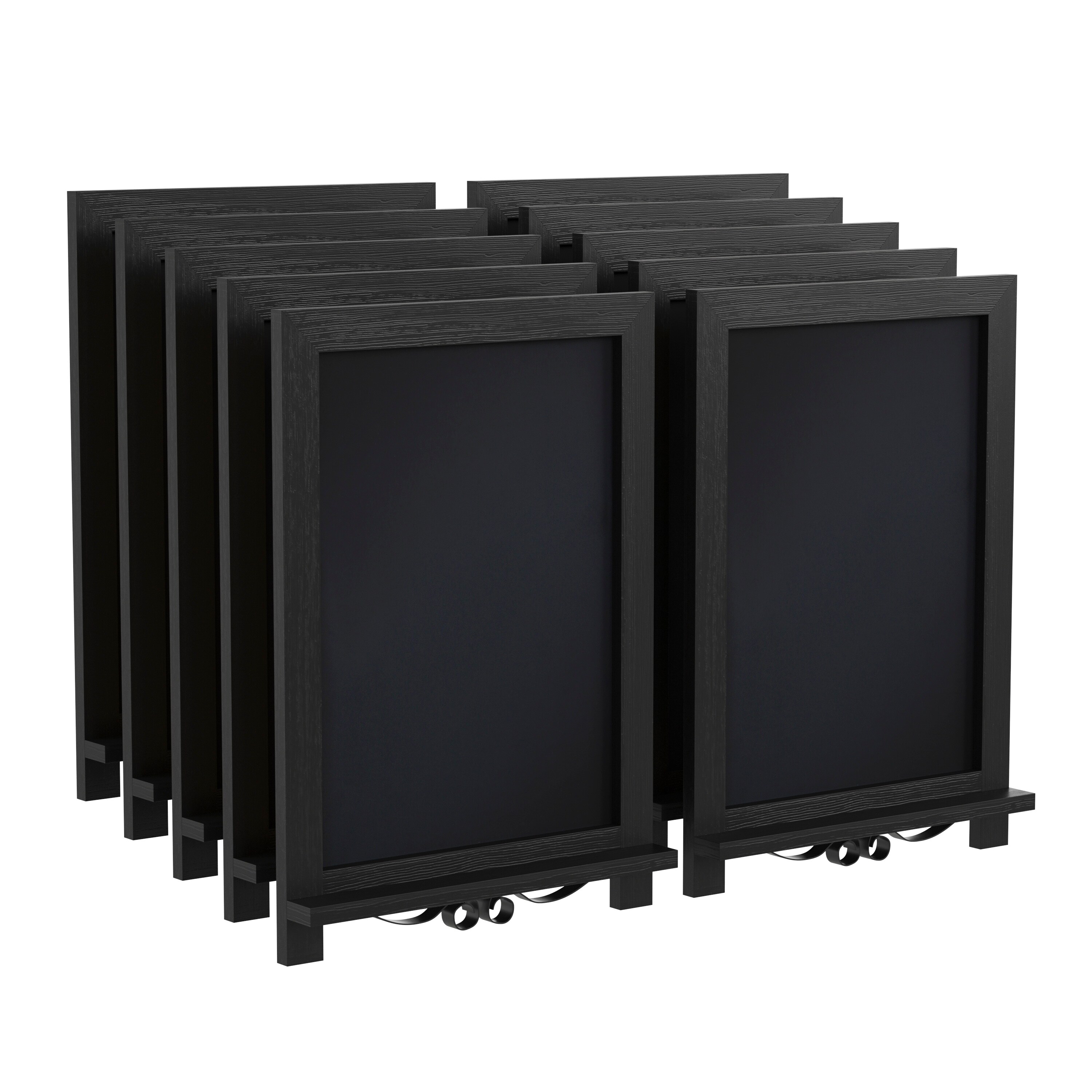 Flash Furniture 196861031137 Canterbury 12-in x 17-in Black Tabletop Magnetic Chalkboards with Metal Scrolled Legs; Hanging Wall Chalkboards; Countertop Memo Boards; Set of 10
