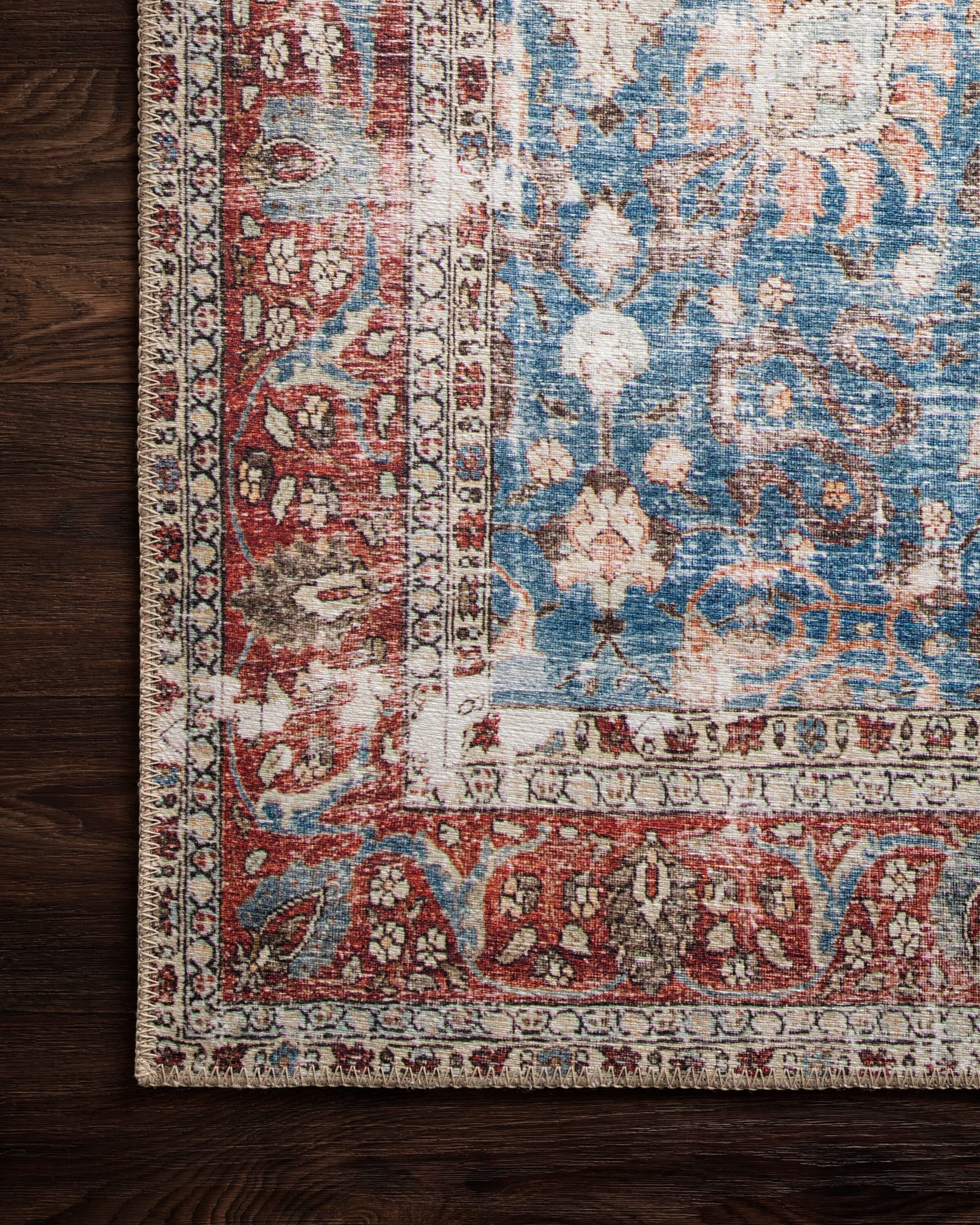 Loren Blue and Brick Vintage Polyester Area Rug 7'-6" x 9'-6"