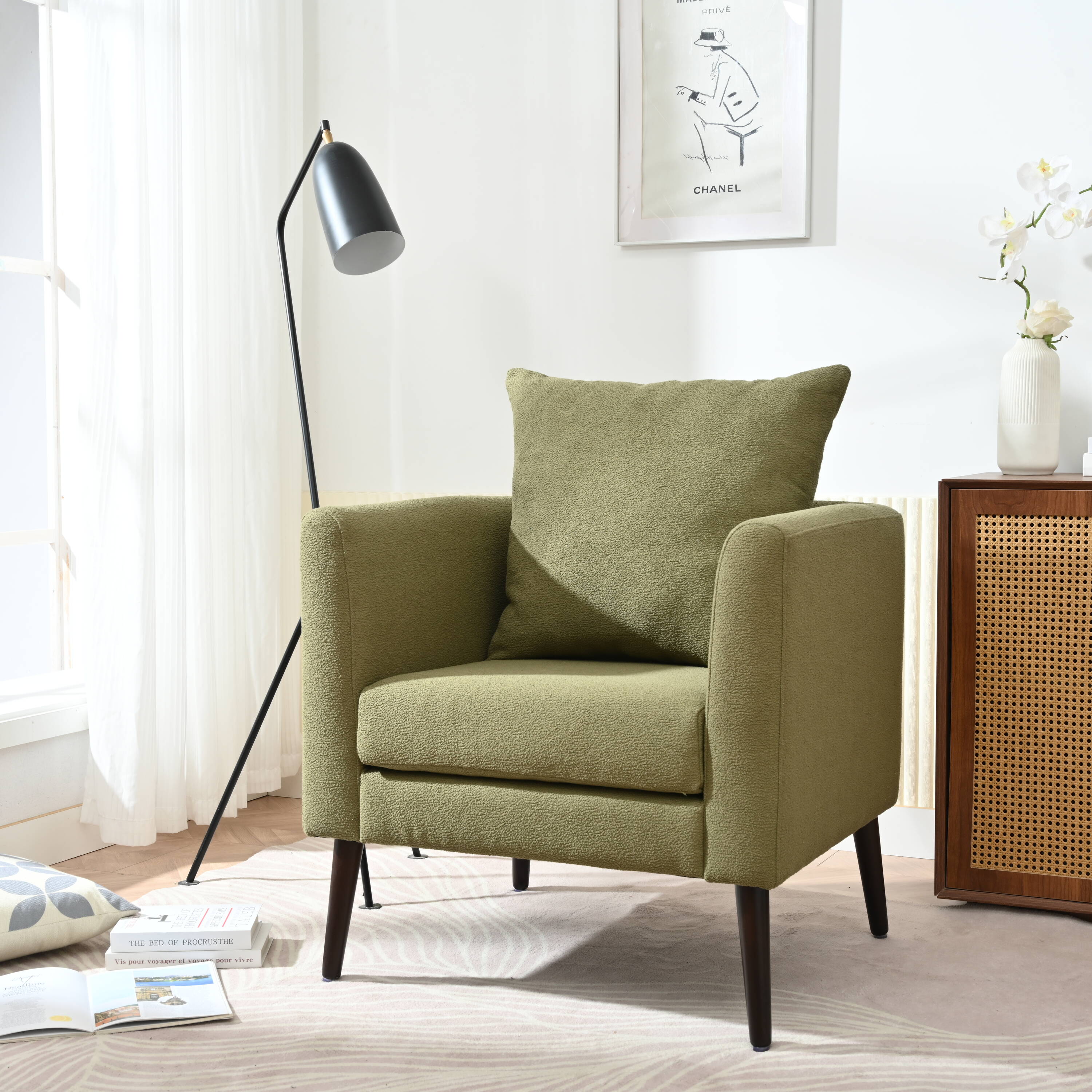 Bayfeve 29.53-in W Modern Olive Green Fleece Accent Armchair