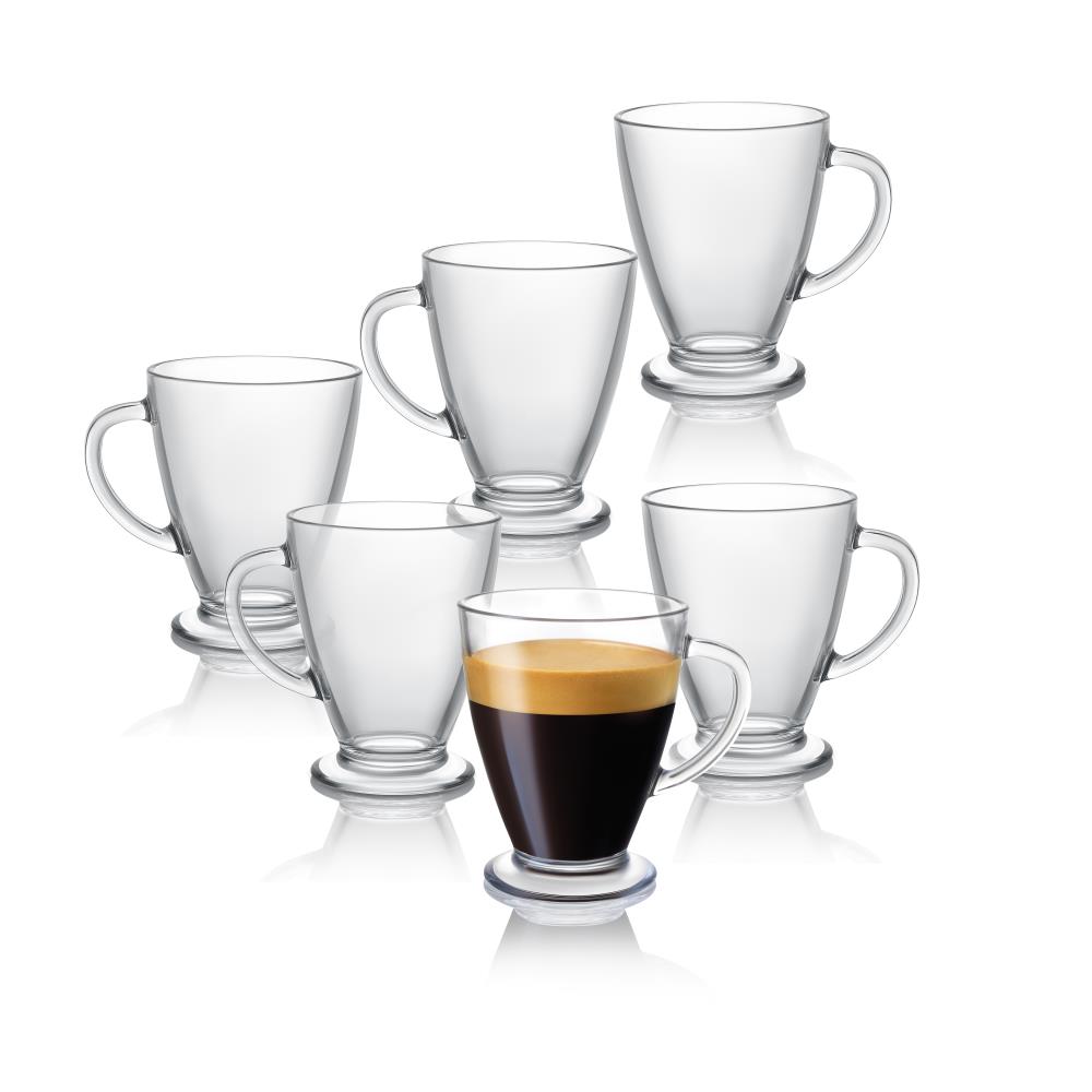 JoyJolt Declan Coffee Mug. Glass Coffee Mugs Set of 6. Clear Glass Coffee  Cups 16 Oz with Handles for Hot Beverages - Cappuccino, Latte, Big Tea Cup.