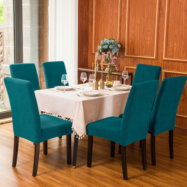 Subrtex Textured Grid Teal Jacquard, Teal Dining Room Chair Slipcovers
