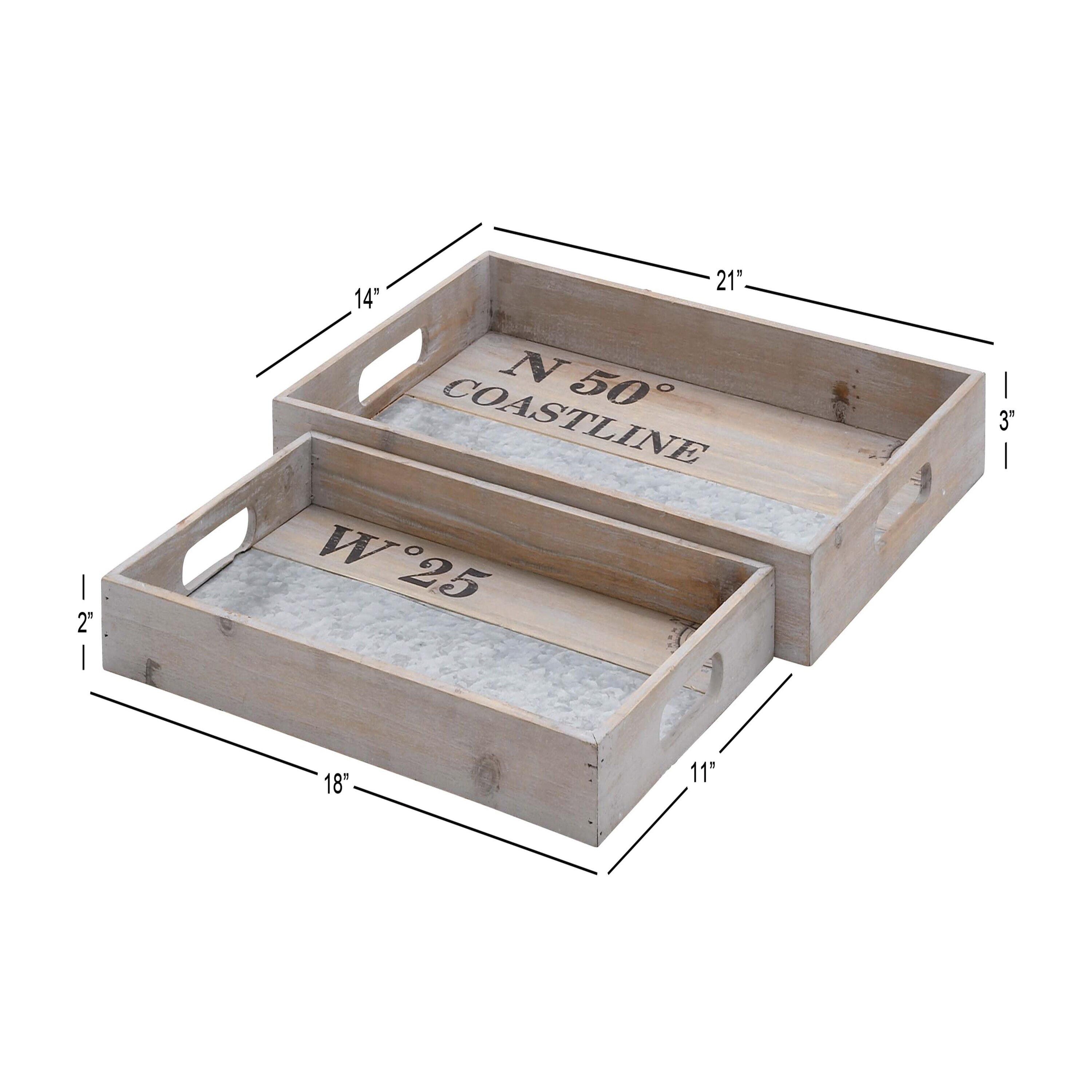 Nautical Brown Fir and Metal Decorative Tray Set