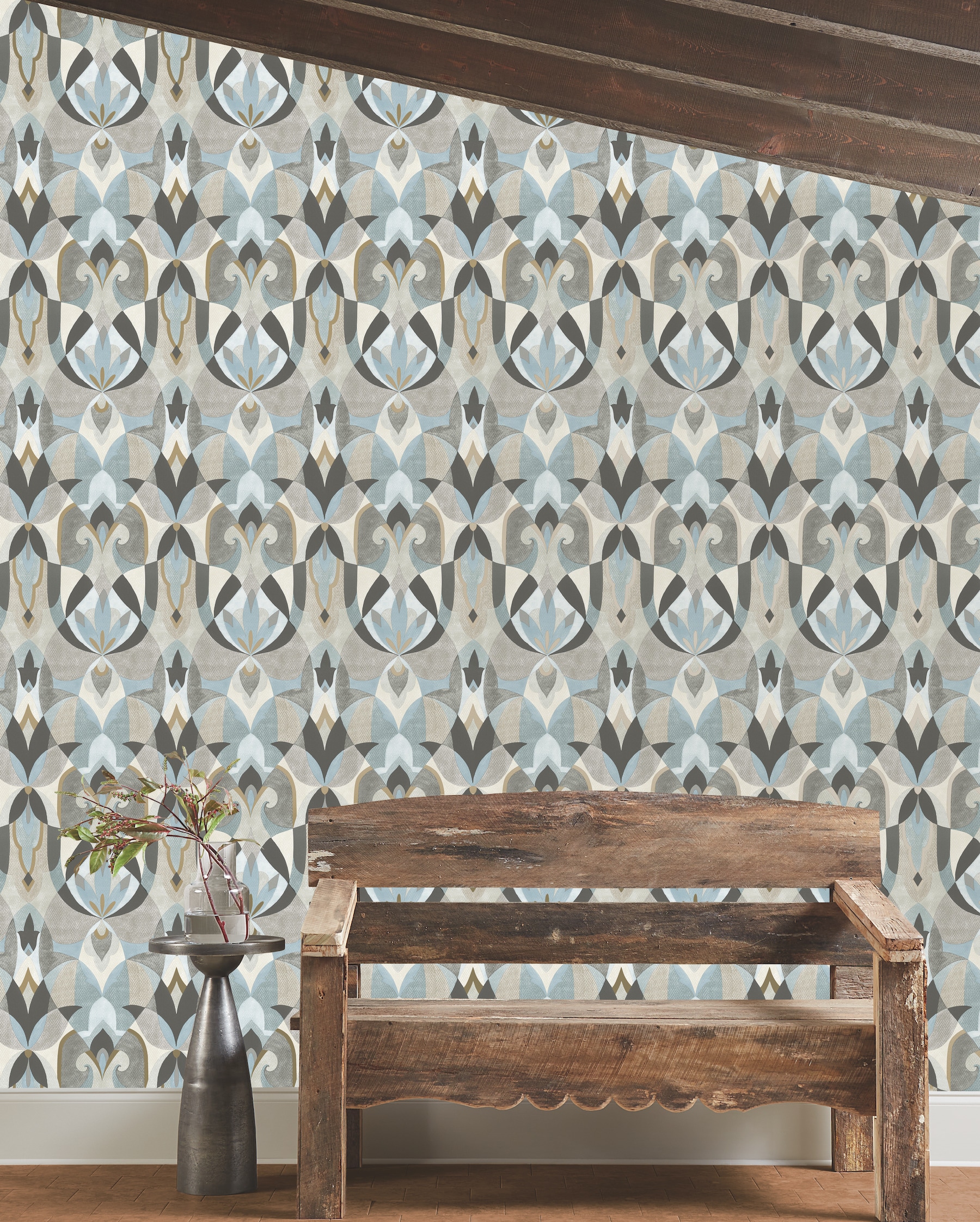 York Wallcoverings MN1921 Mediterranean 60.8-Sq. Feet Neutral Non-woven Geometric Prepasted Water Activated Paste Wallpaper
