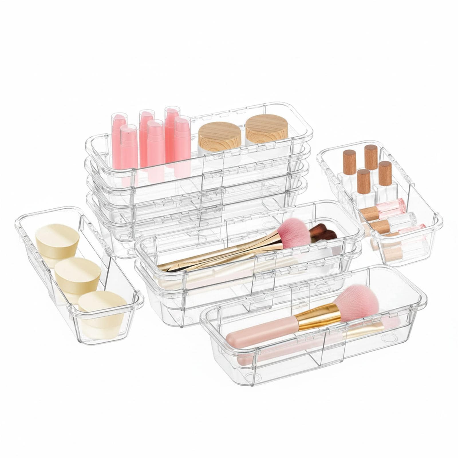 Baginizer 15 Piece Adjustable Drawer Organizer Set 2 Sizes Clear PET Storage Bins for Makeup Bedroom Office #BAGINIZER001184