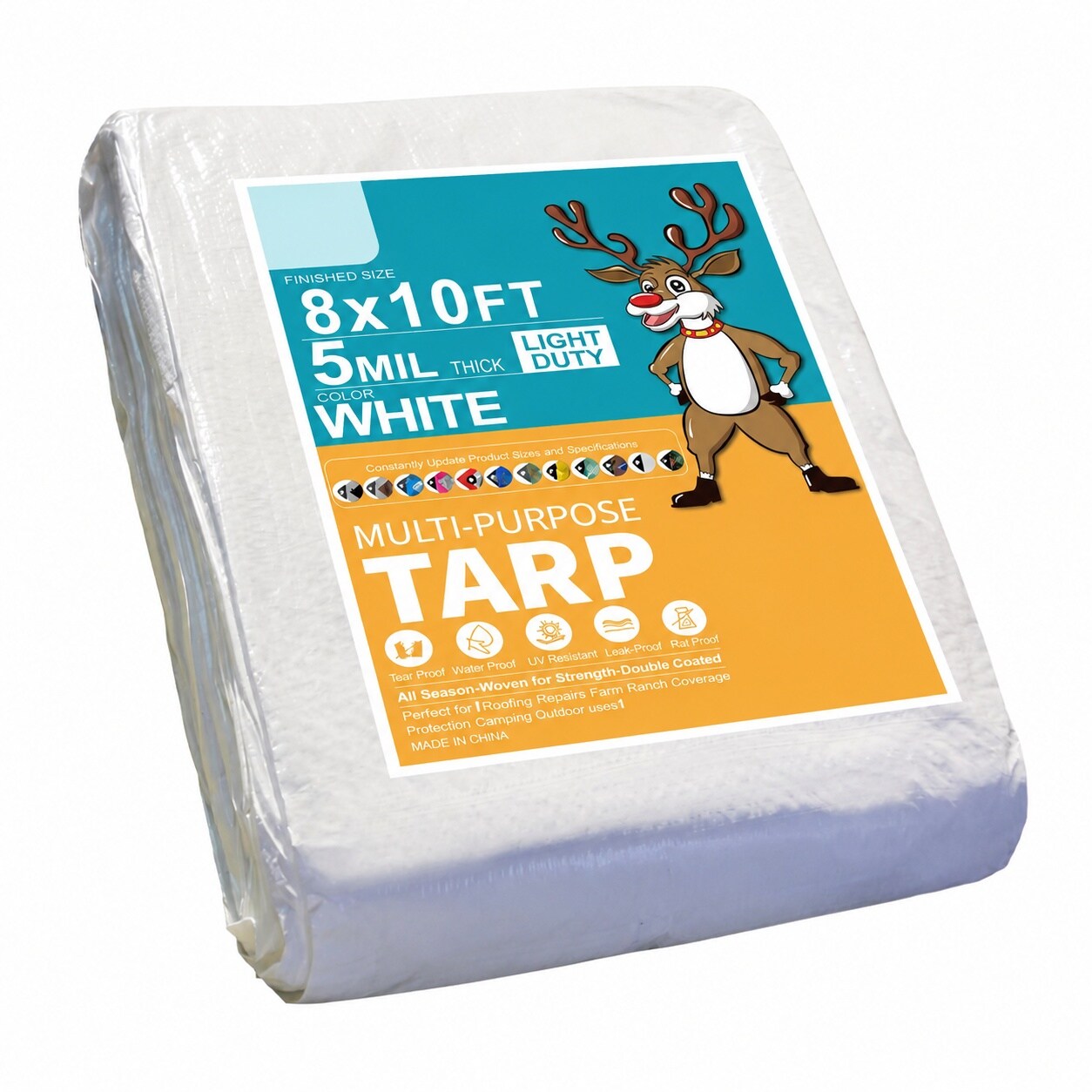 ITOPFOX  8x10 Feet White Poly Tarp 5 Mil Waterproof UV Resistant Lightweight Tarpaulin Sheet Reinforced Edges for Outdoor Equipment Pool Tent Car