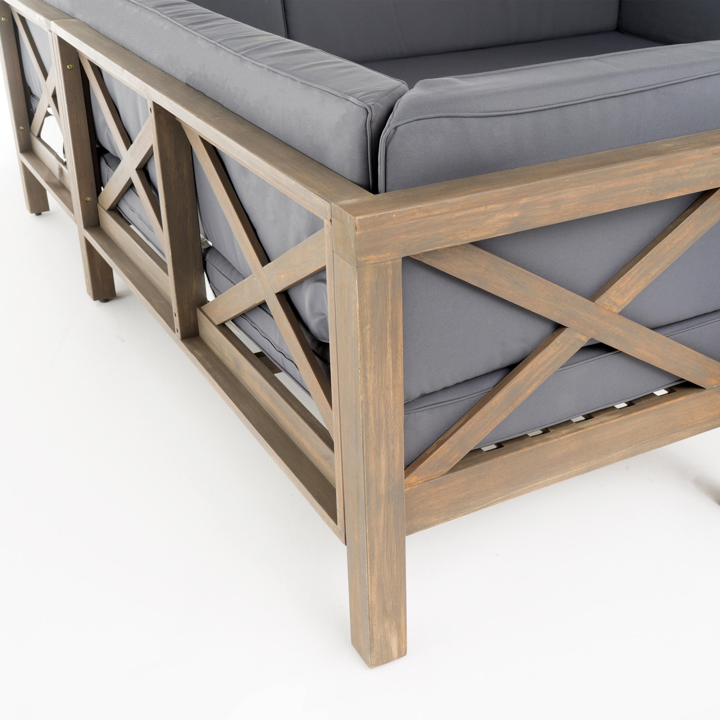 Brava 5-Person Dark Gray Acacia Wood Patio Sectional Set