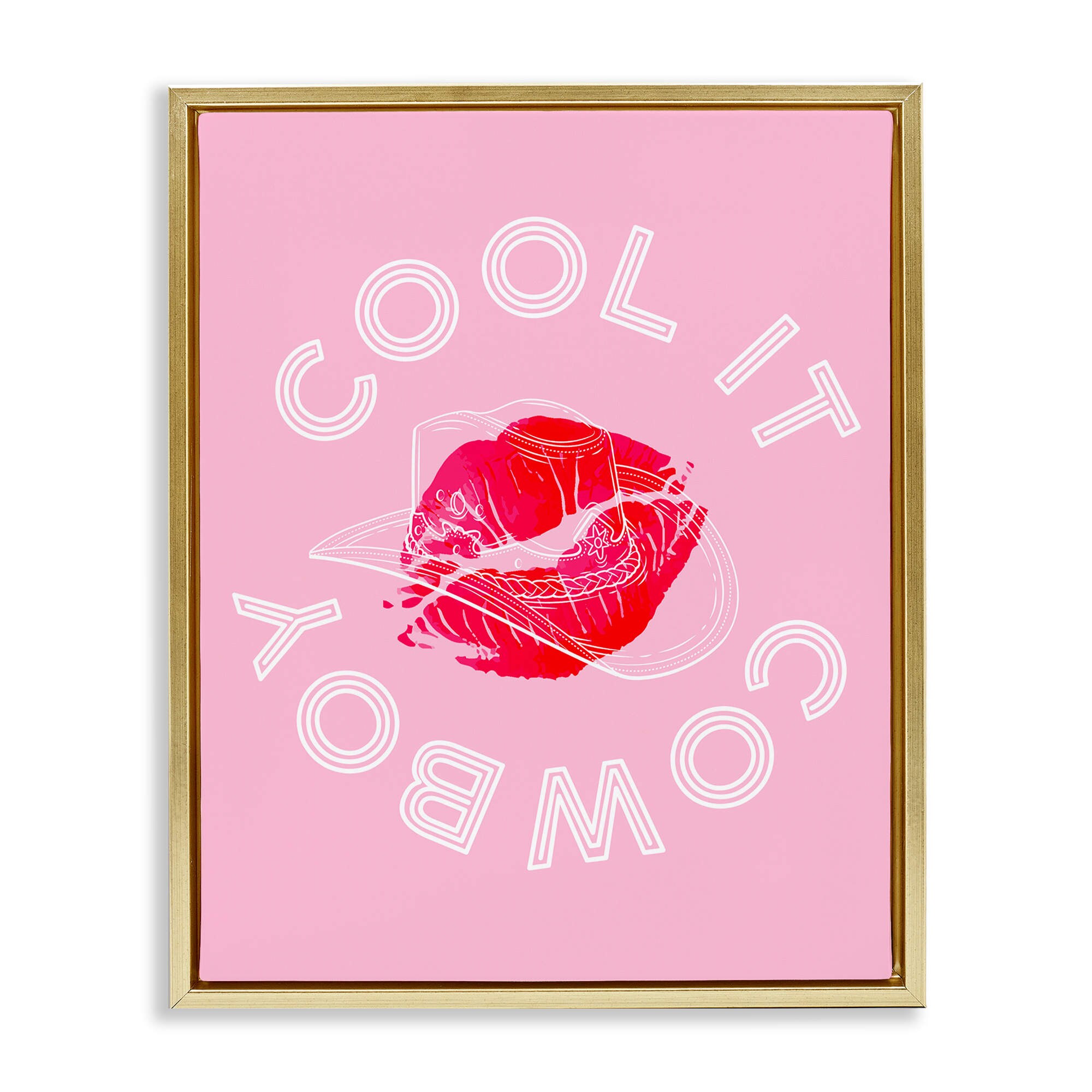 Stupell Industries BT-123-FFG-24X30 Cool It Cowboy with Kiss Gold Framed Floater Canvas Wall Art By Lil' Rue 25 x 31