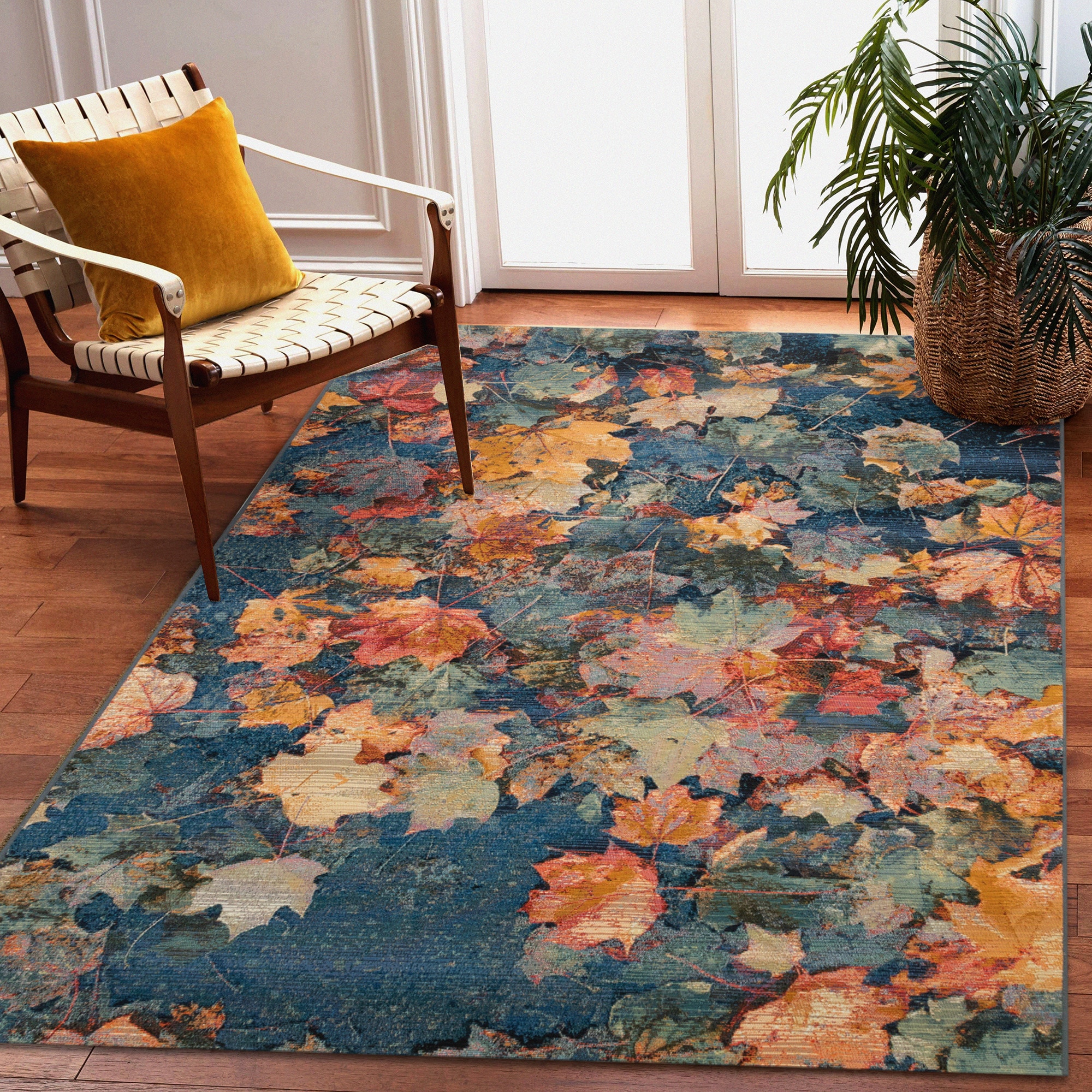 Fall Leaves Multi-Color Synthetic Rectangular Indoor/Outdoor Rug