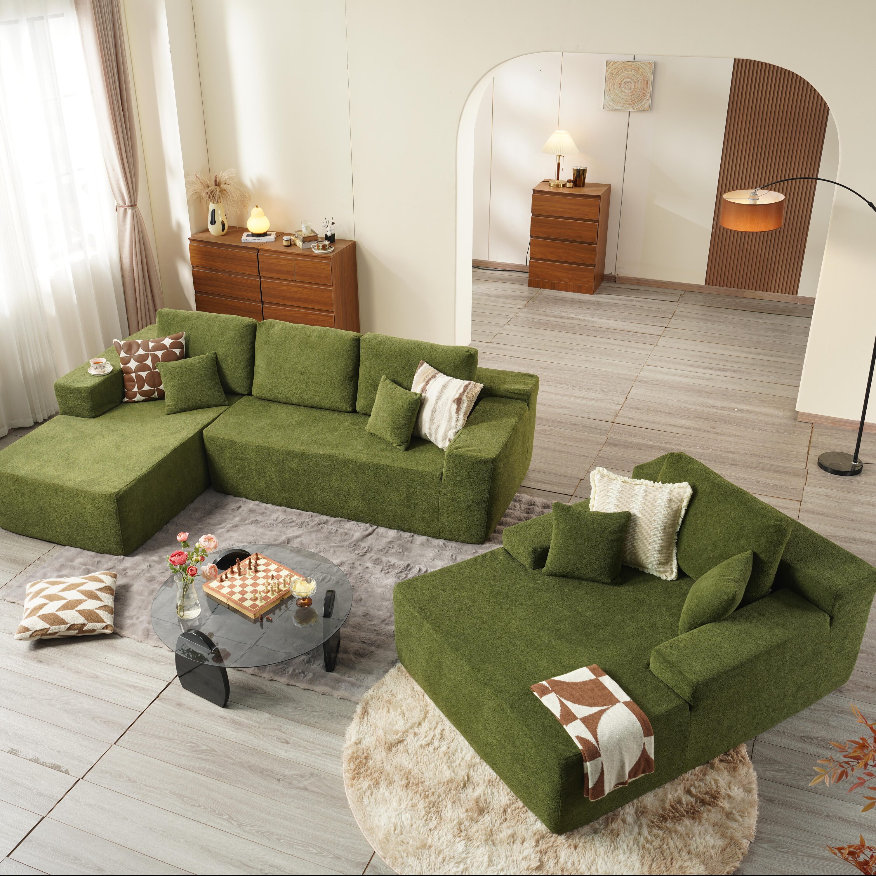 Pouuin SVI-JO670 106.2-in W Modern Green Cloud Plush Sofa with Slipcover