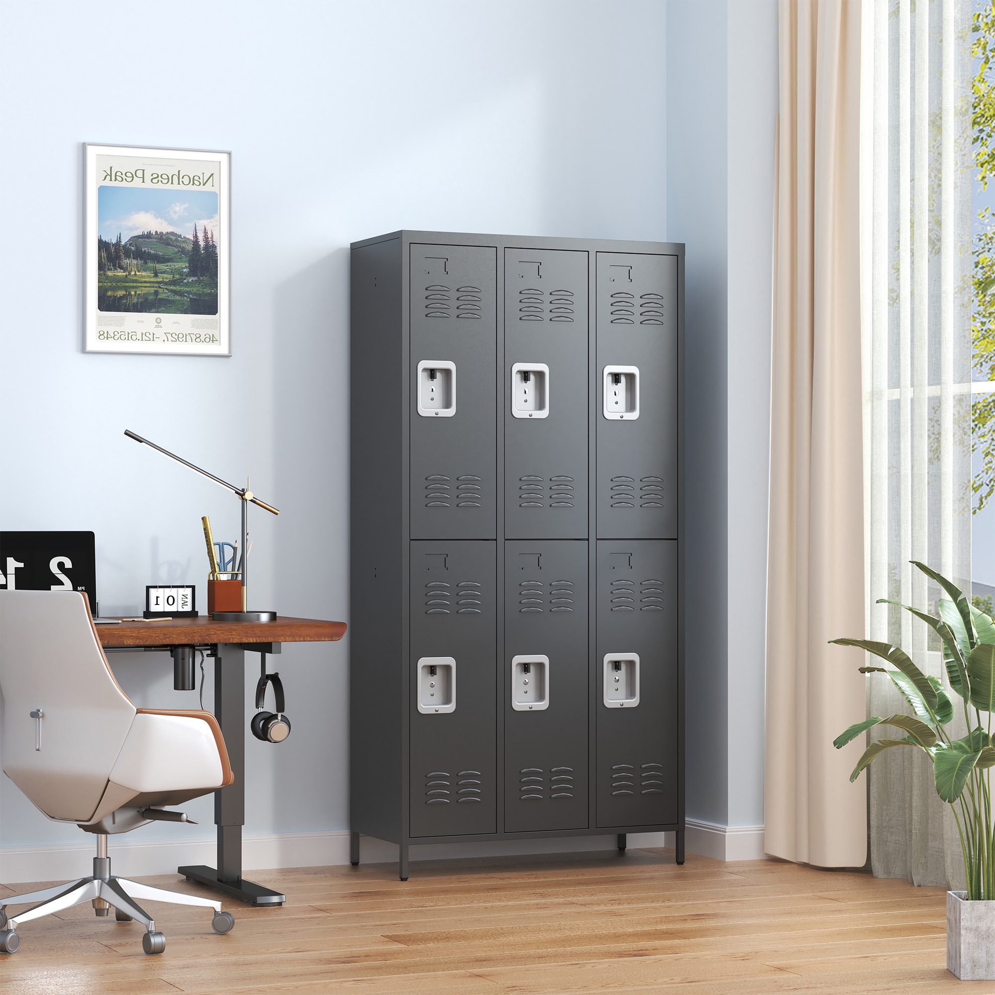 Dimakai 6 Door 72 in H Black Metal Lockers Storage Cabinet for Home Gym Office School Garage