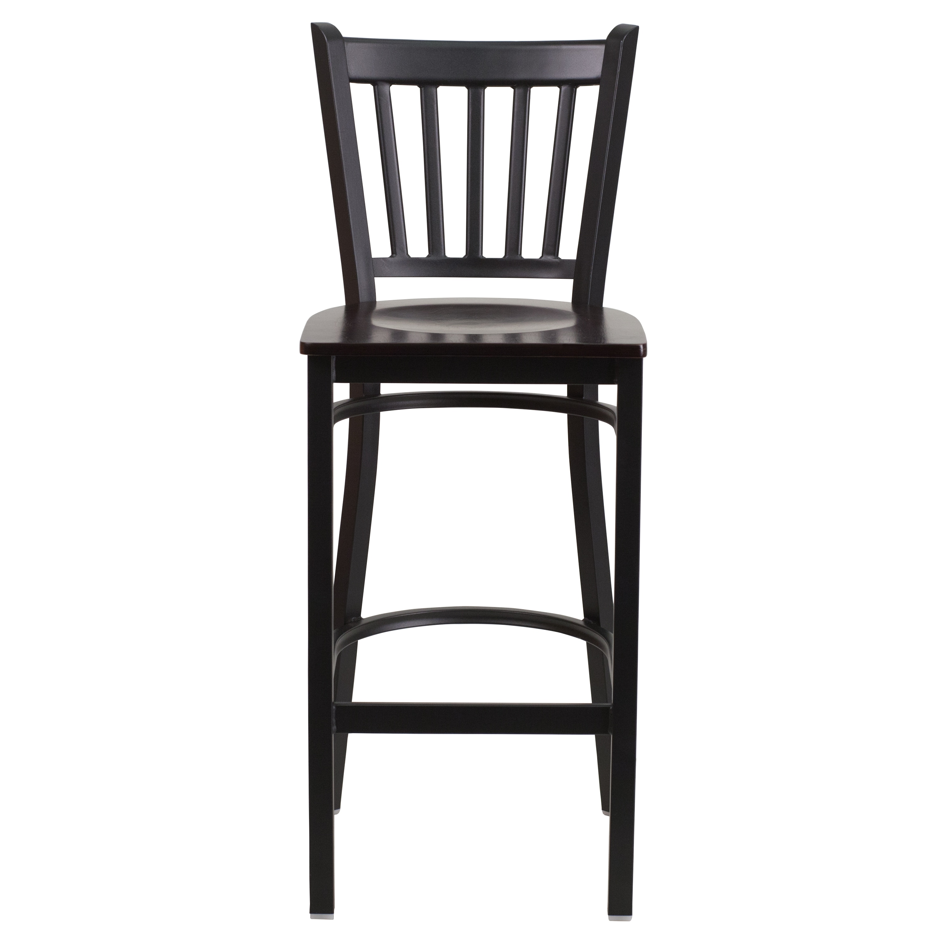 Elegant Black Metal and Walnut Wood Barstool with Vertical Back