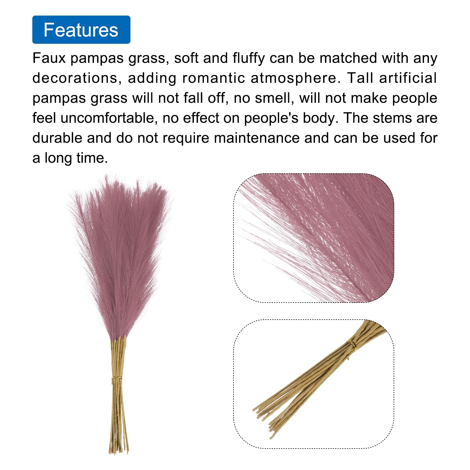 Unique Bargains 20pcs Faux Pampas Grass 21inch/55cm Fake Pampas Grass ...