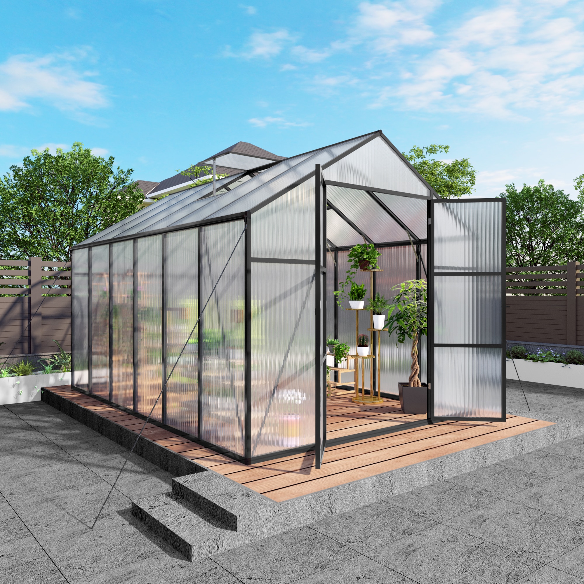 Mondawe 8-ft x 12-ft Polycarbonate Aluminum Walk-In Greenhouse Outdoor