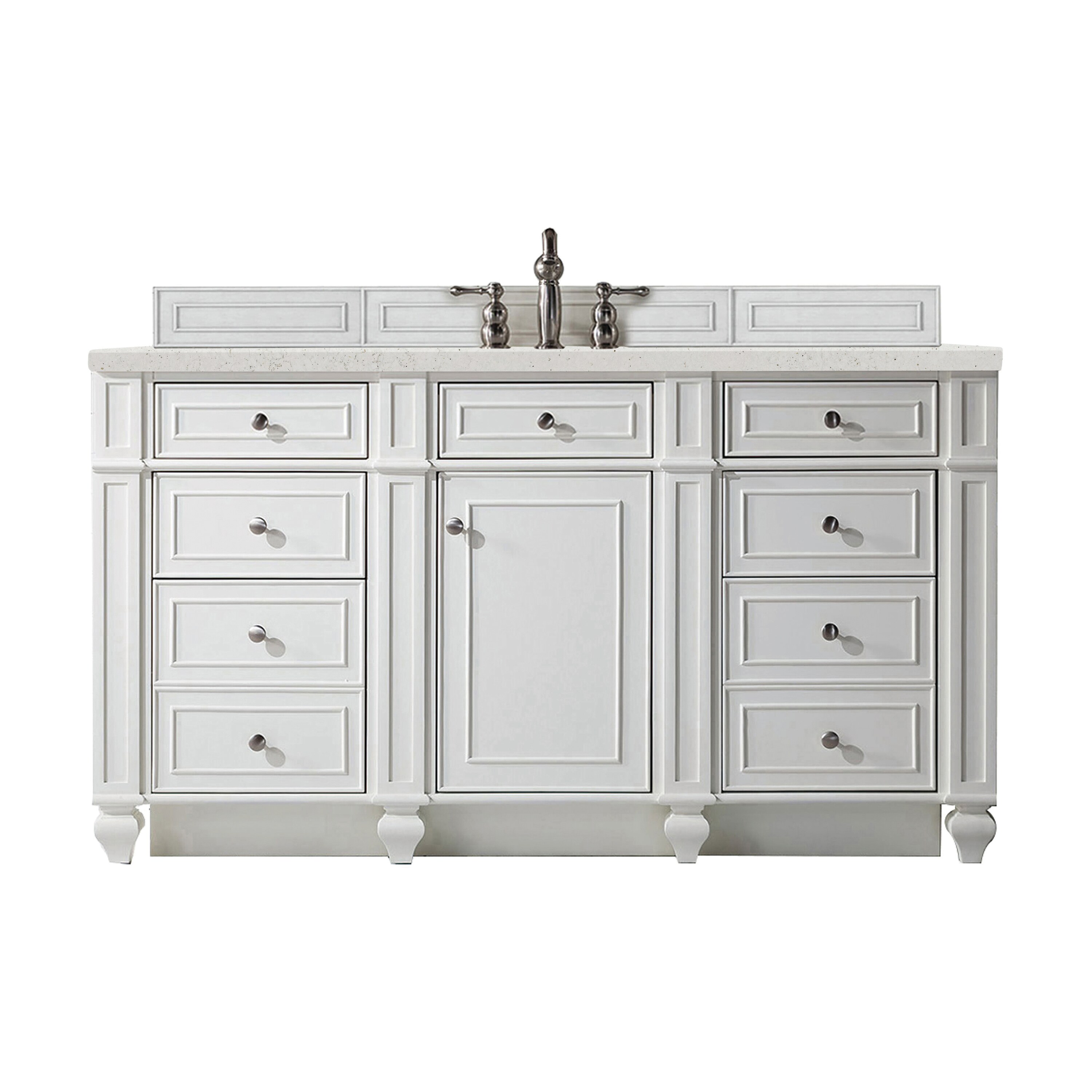James Martin Vanities 157-V60S-BW-3LDL Bristol 60-in Bright White Undermount Single Sink Bathroom Vanity with Lime Delight Quartz Top