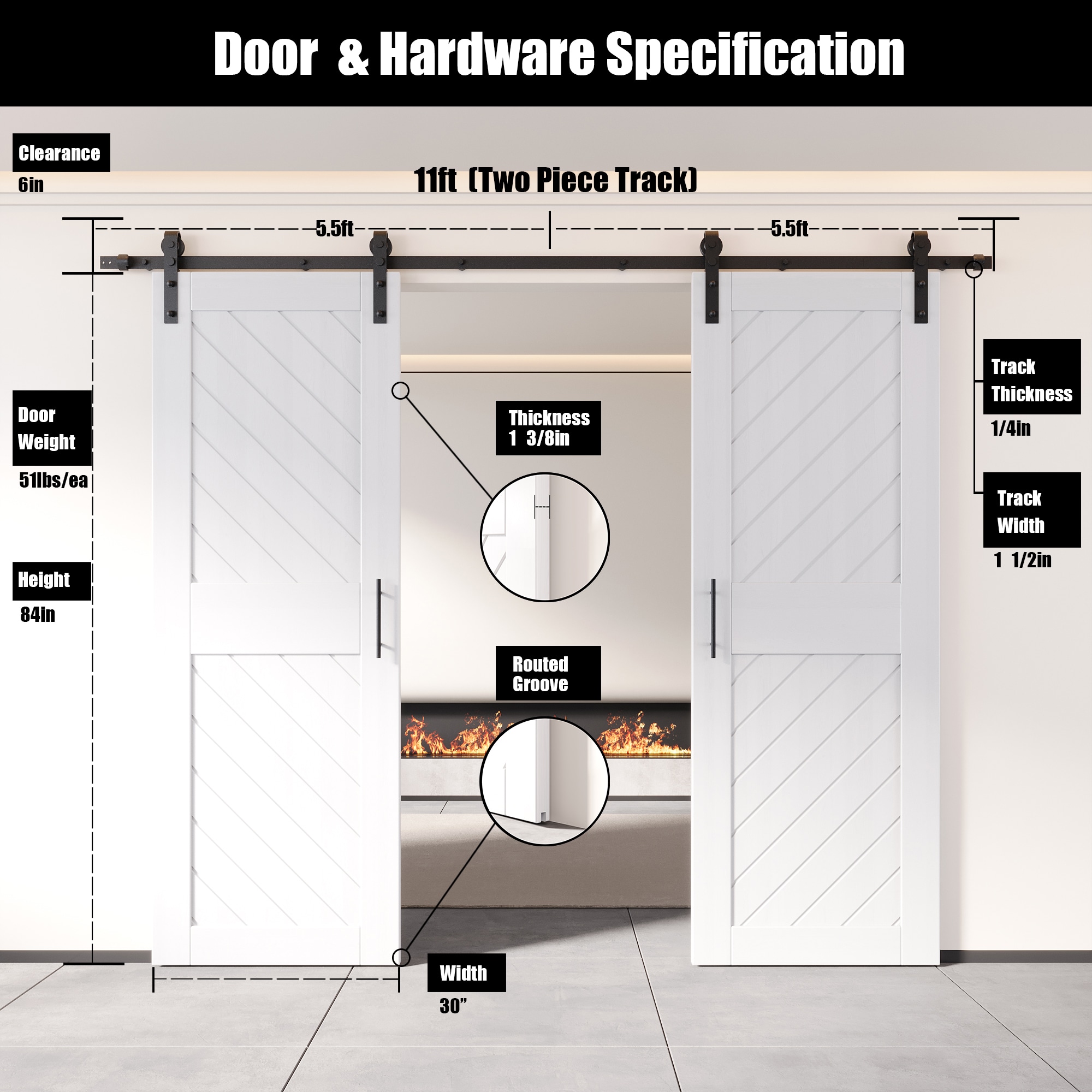 HOMACER YT2H132C-XT2-3084-WH Barn-Doors - View #2