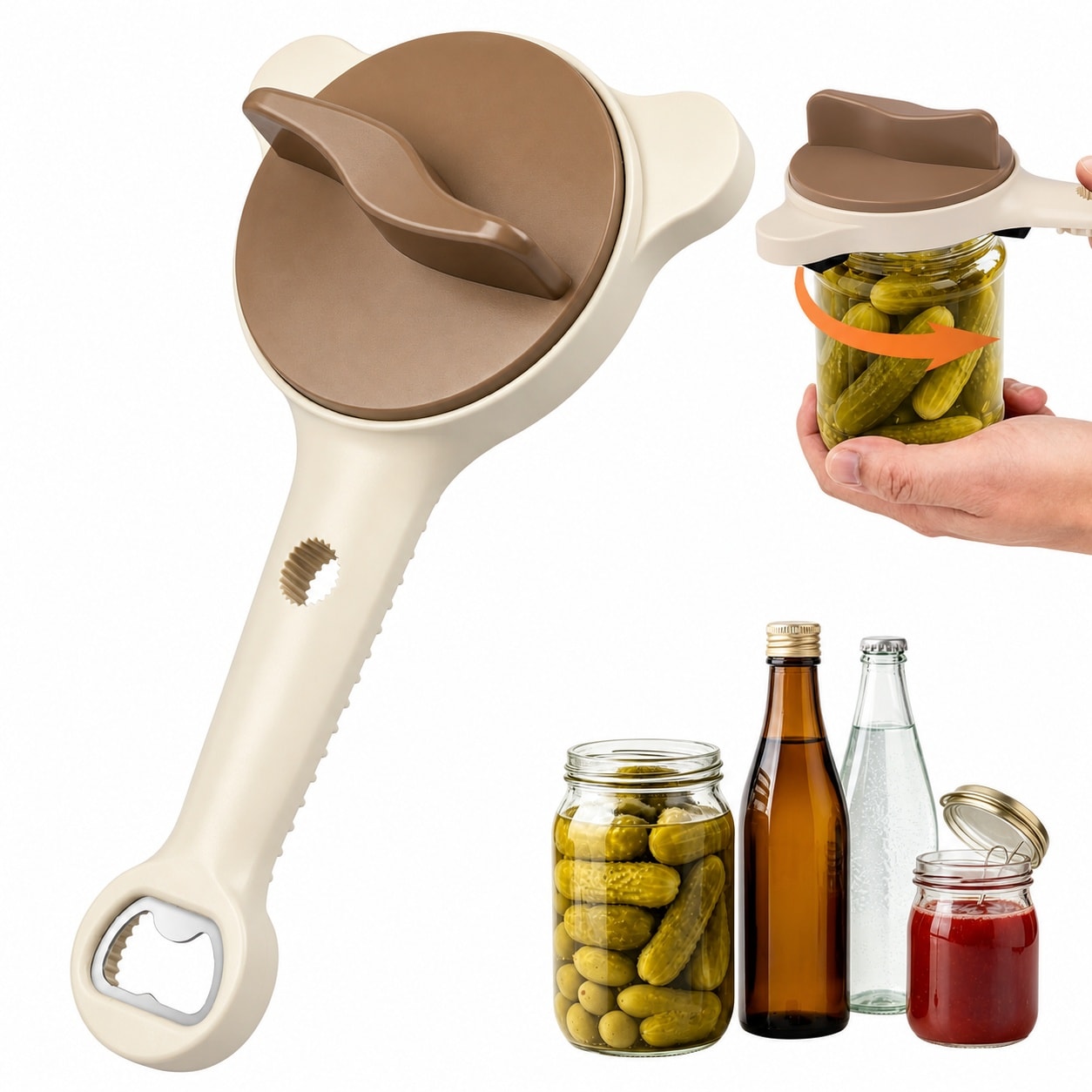 Baginizer 4 in 1 Adjustable Stainless Steel Jar Opener For Seniors Weak Hands Left Handed Multi Kitchen Tool