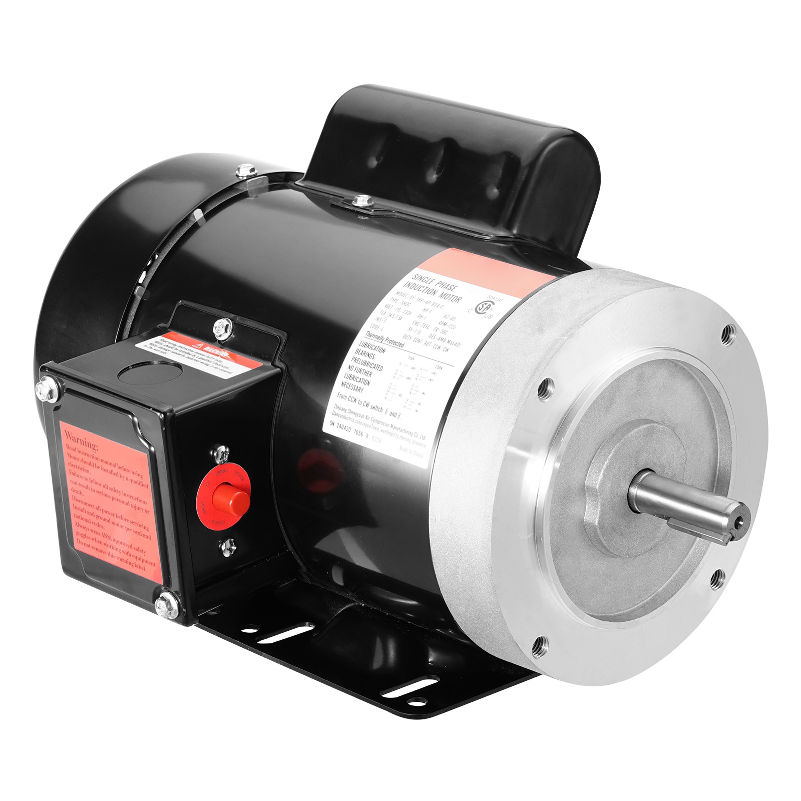 VEVOR SCTYJLNEMADJ03558V7 1HP Electric Motor 1725 rpm  AC 115V/230V  56C Frame  Air Compressor Motor Single Phase  5/8in Keyed Shaft  CW/CCW Rotation for Agricultural Machinery and General Equipment