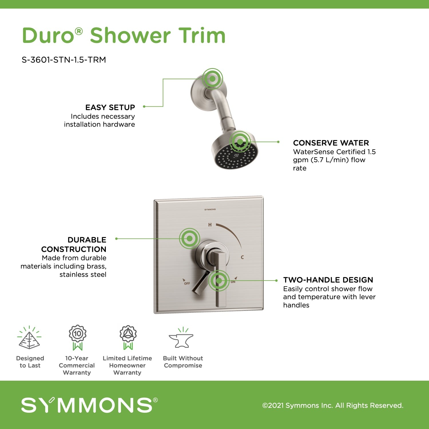 Symmons S-3601-STN-1.5-TRM Tub-Shower-Faucets - View #3