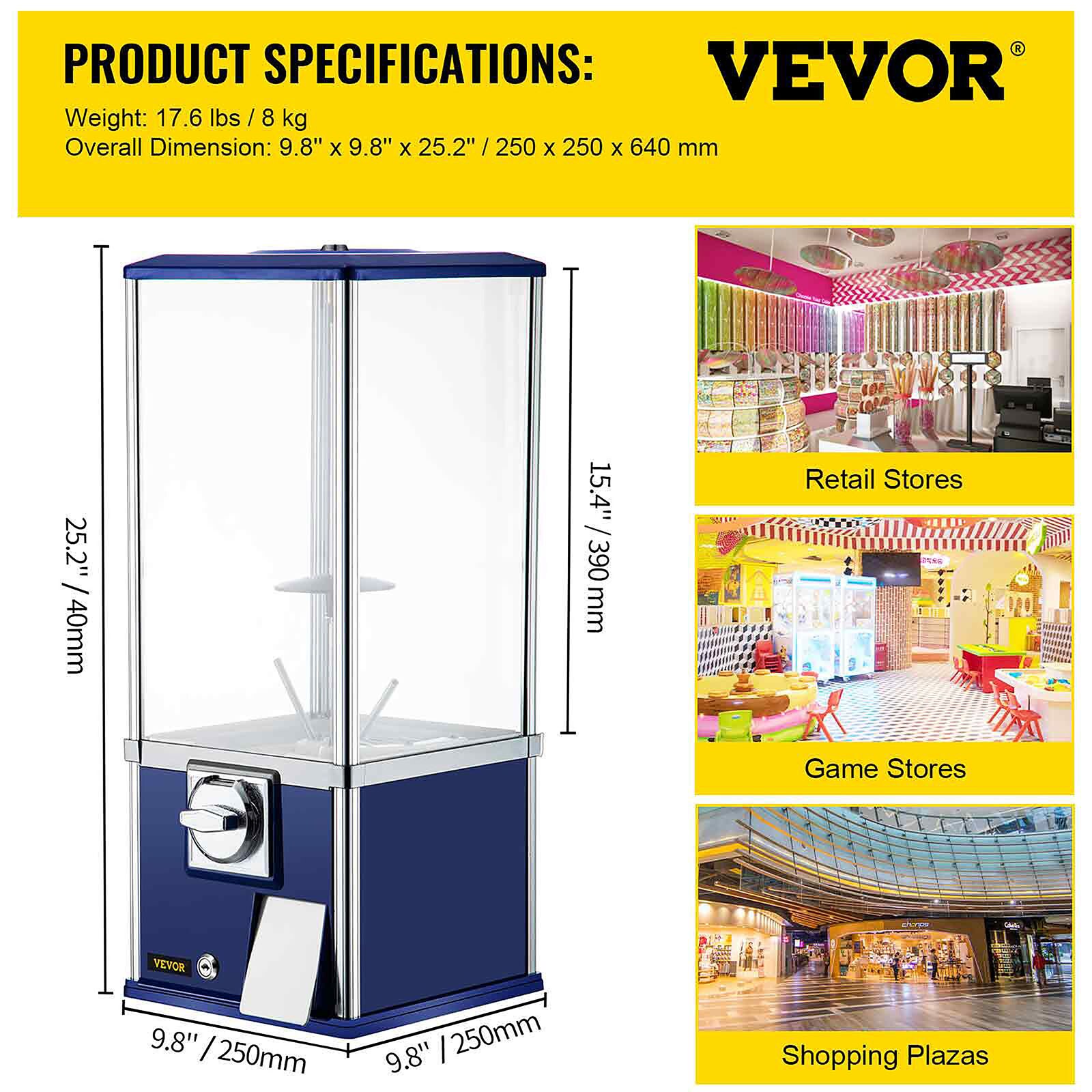 VEVOR Aluminum Alloy Gumball Machine | Commercial/Residential | Red | 375 Candies | Knobs | Includes Accessories | Key Lock | Specialty Small Kitchen