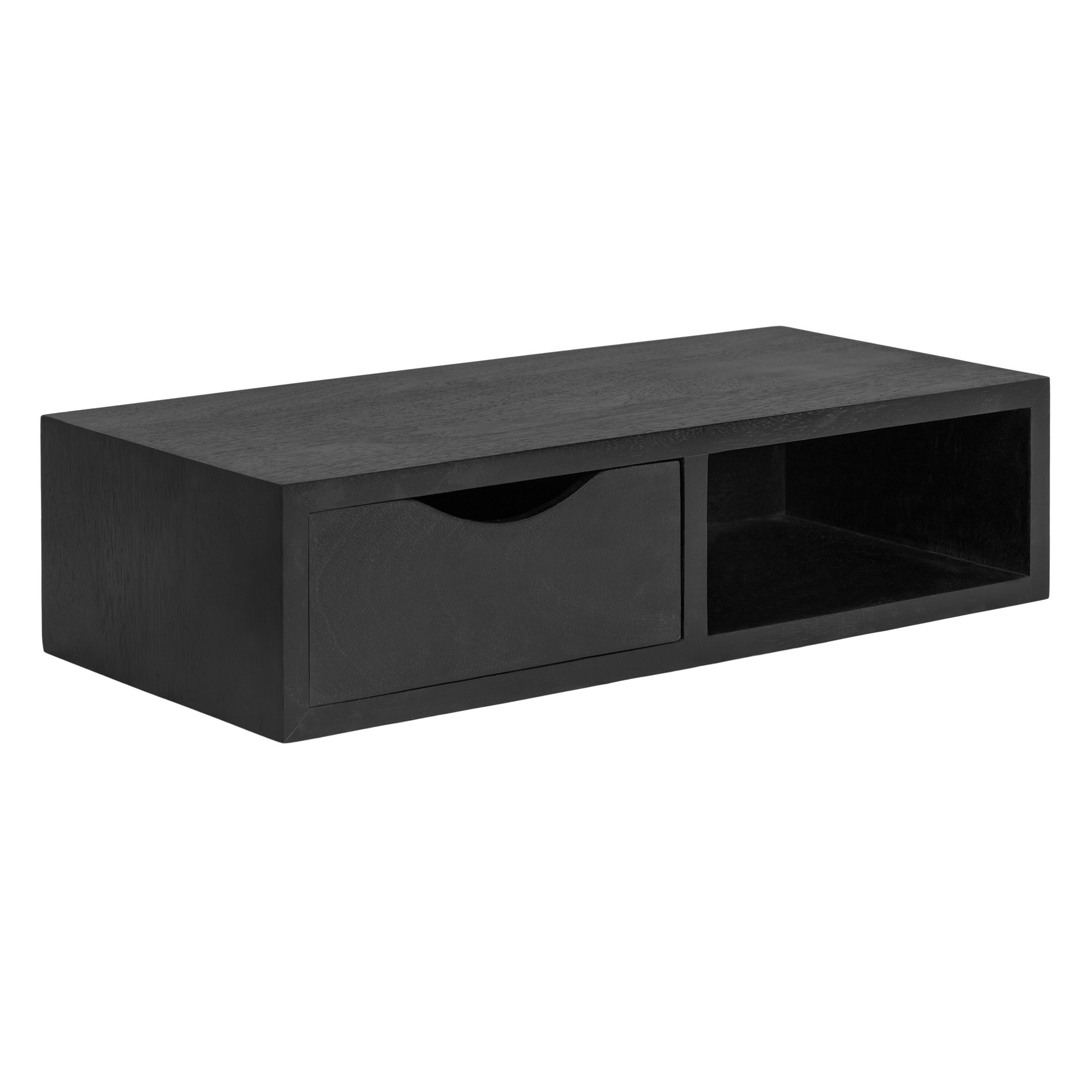 Kate and Laurel 225863 Hutton 22.00-in W x 5.50-in H Black Wood Rectangular Casual End Table with Storage
